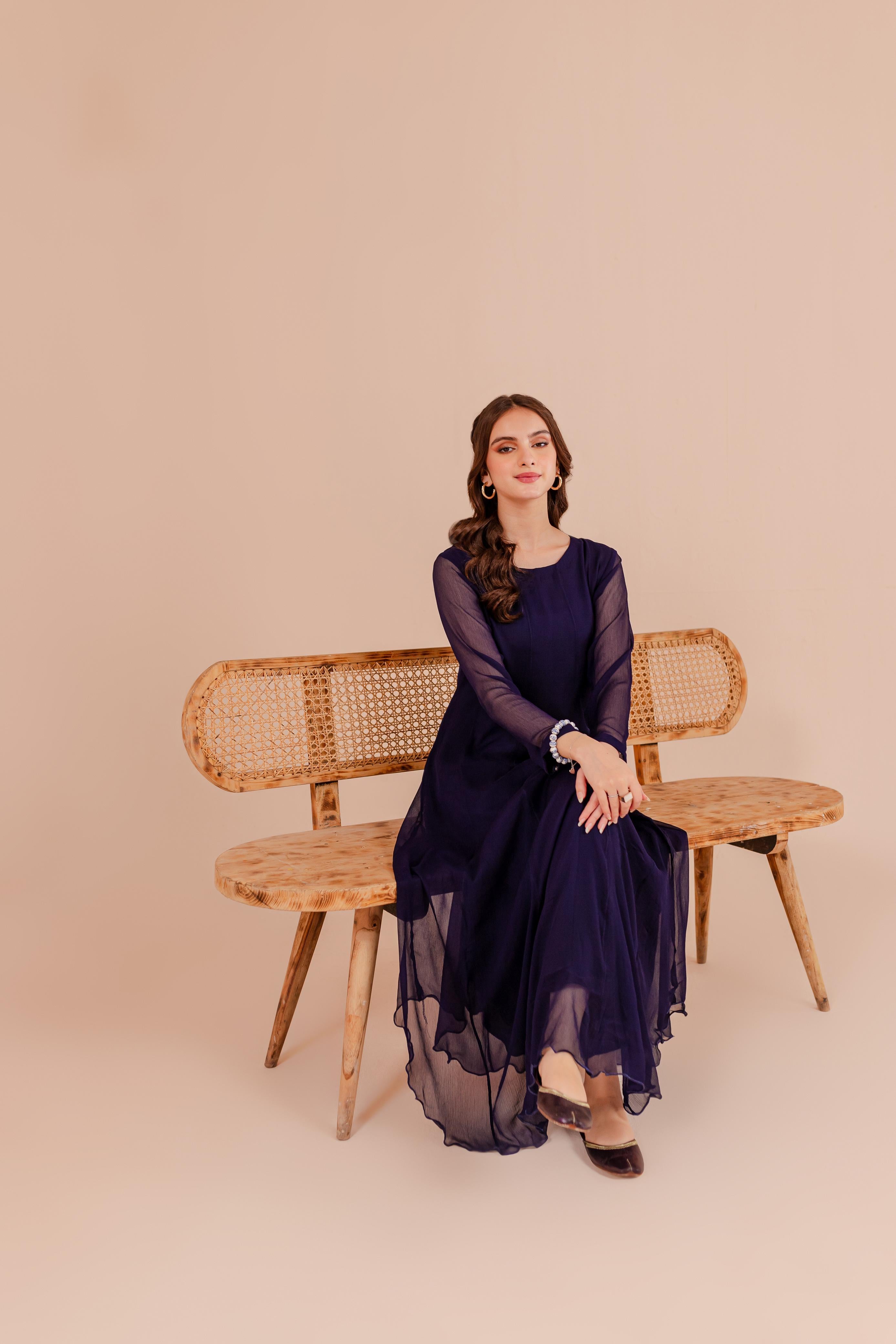 Navy Blue Chiffon Dress