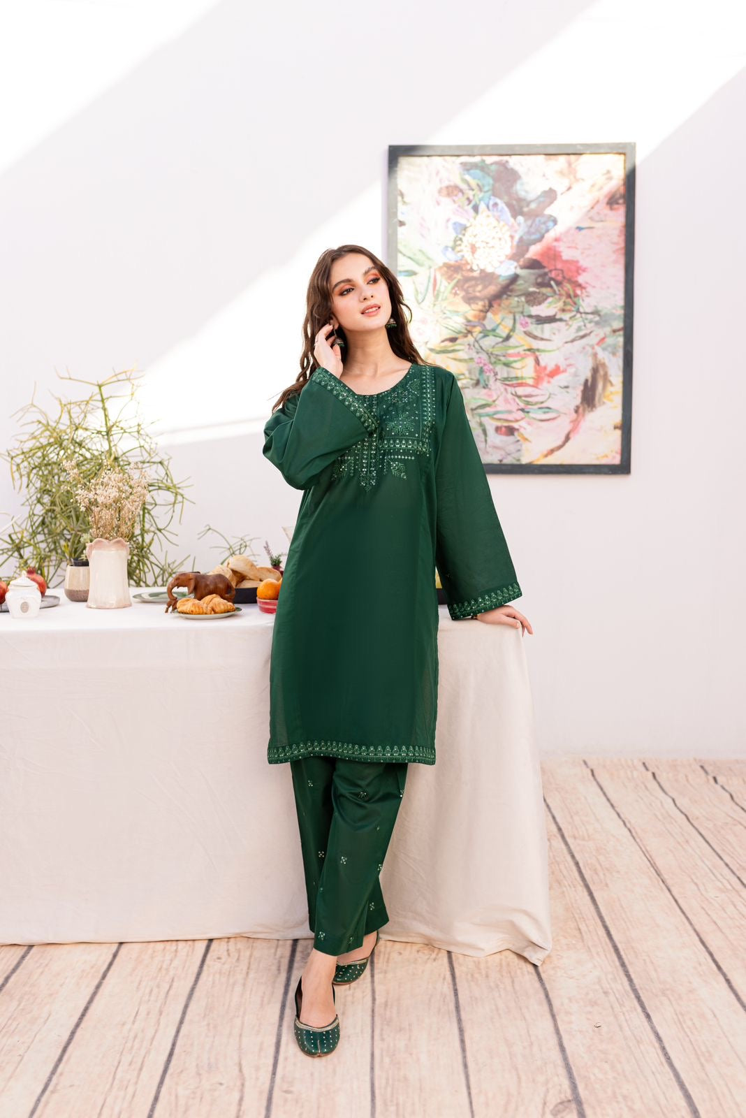 2PC Summer Embroidered Dress - 1038