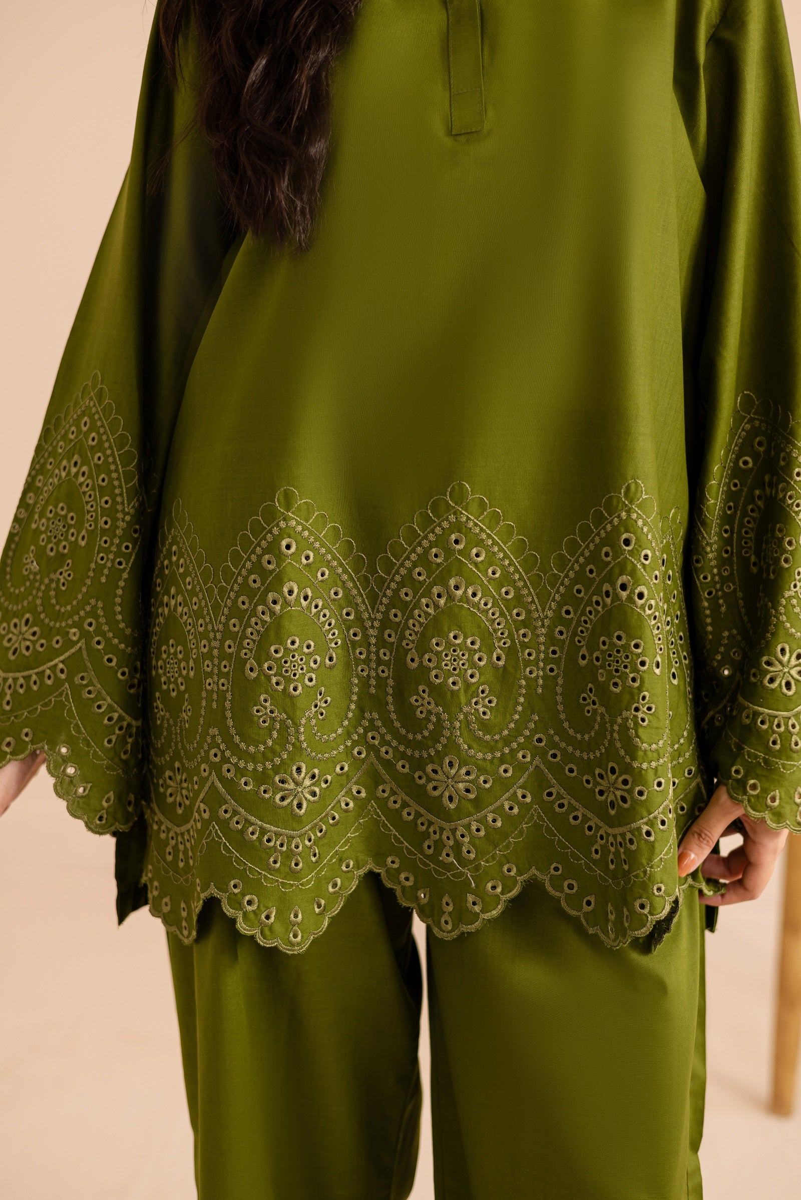 Schiffli Embroidered Co-Ord - 1157-O.GRN