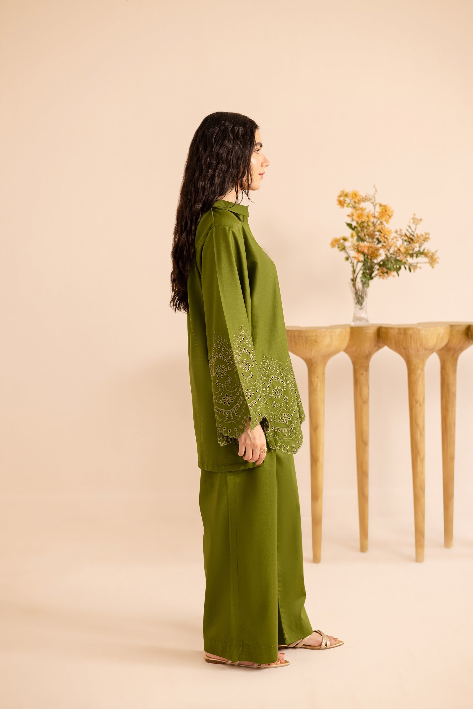 Schiffli Embroidered Co-Ord - 1157-O.GRN