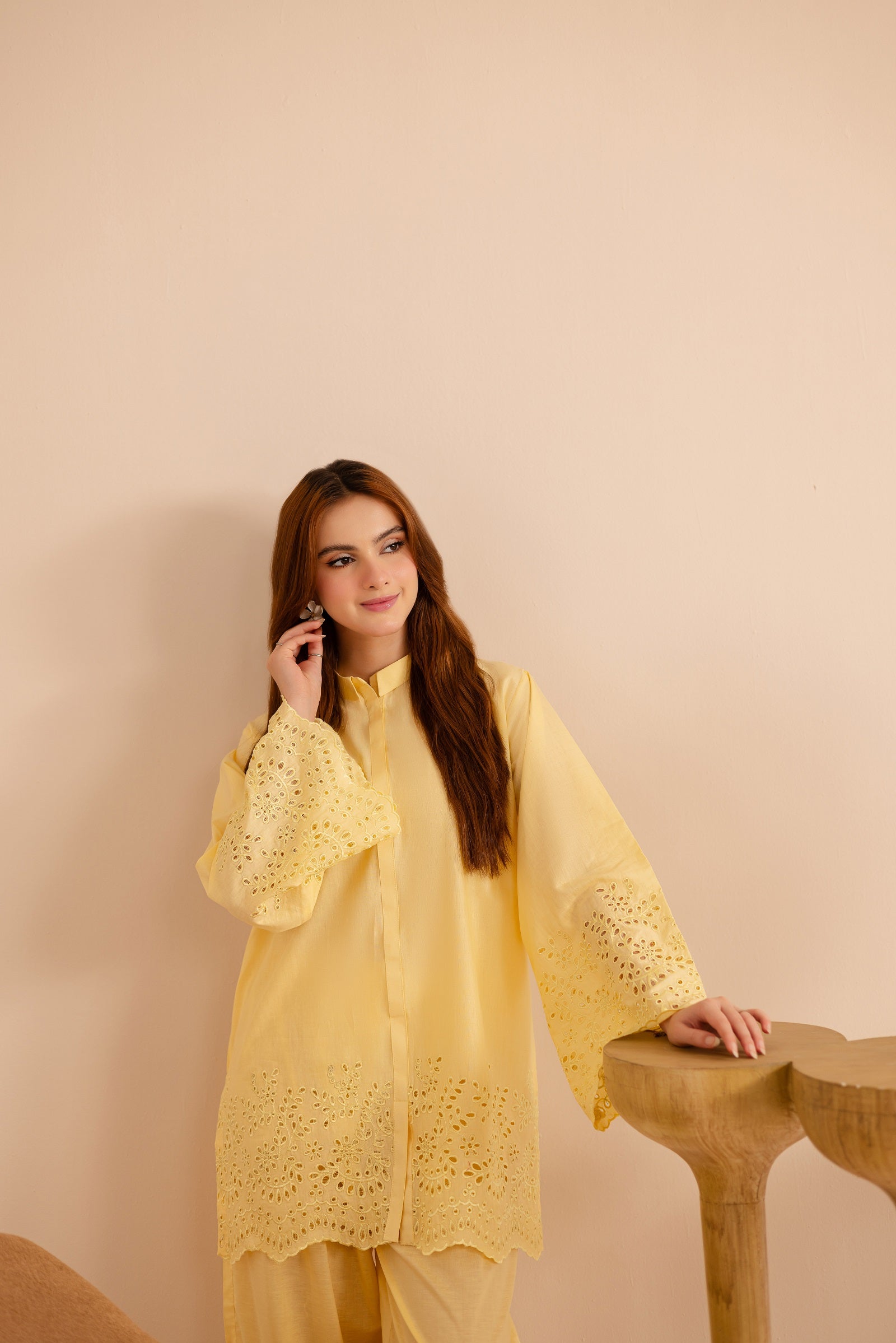 Schiffli Embroidered Co-Ord - 1161-B.YLW
