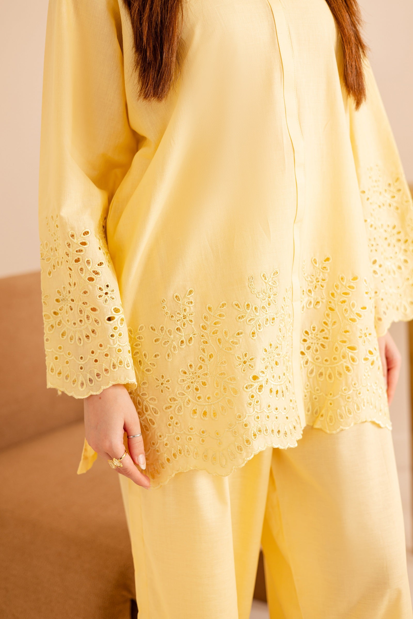 Schiffli Embroidered Co-Ord - 1161-B.YLW