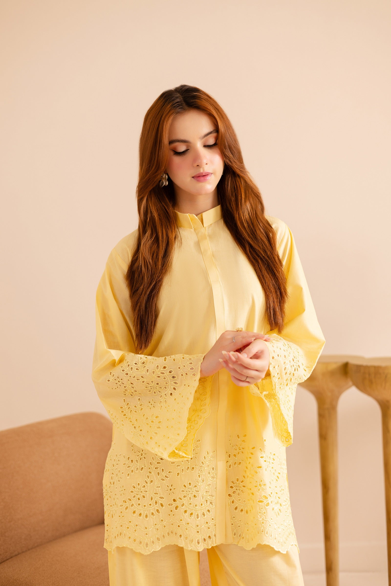 Schiffli Embroidered Co-Ord - 1161-B.YLW
