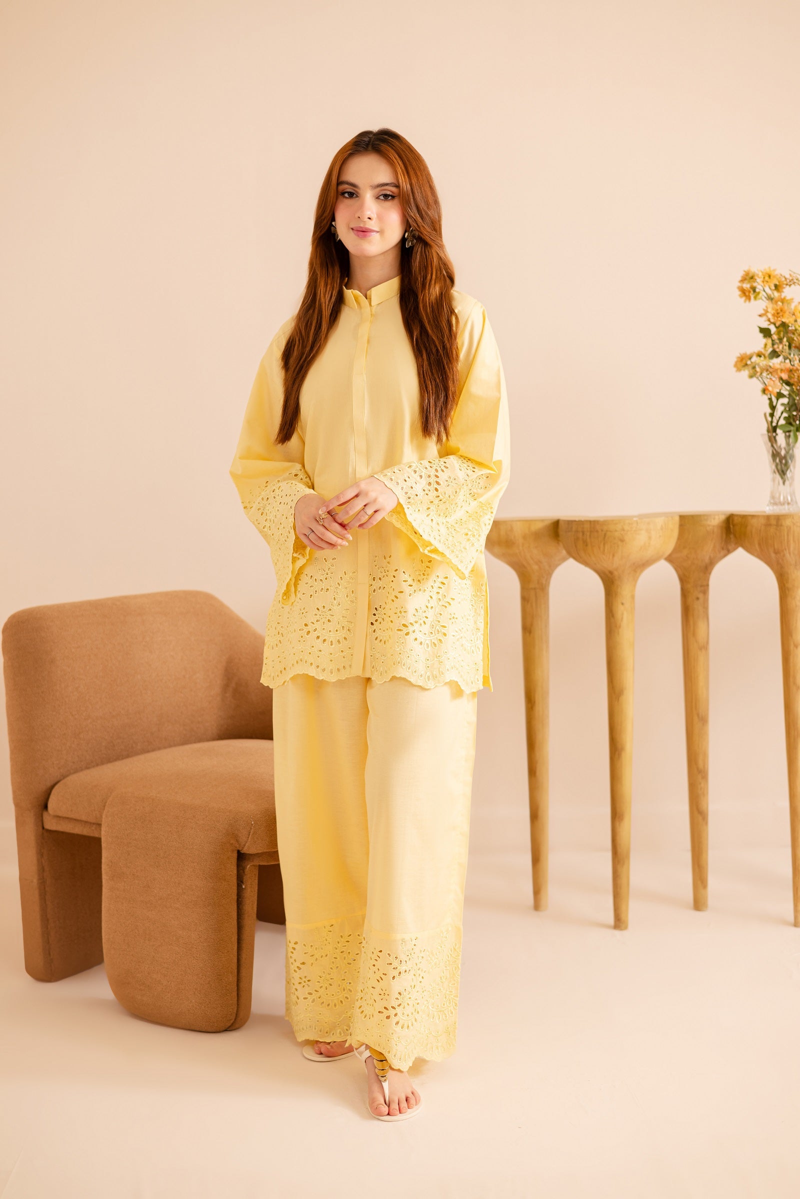 Schiffli Embroidered Co-Ord - 1161-B.YLW