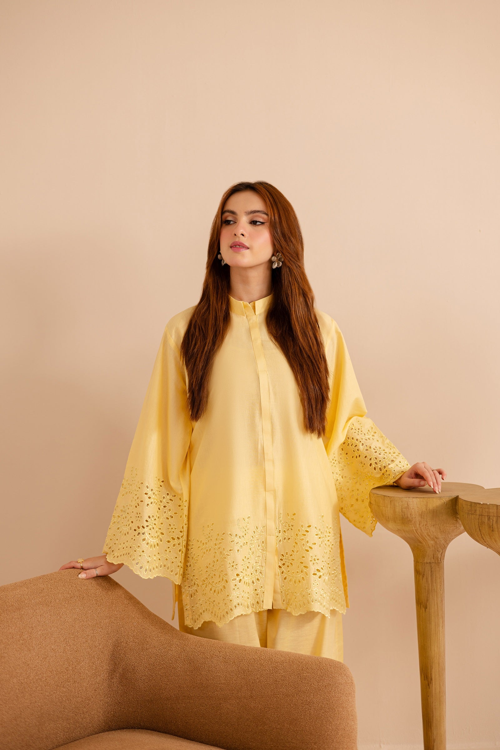 Schiffli Embroidered Co-Ord - 1161-B.YLW