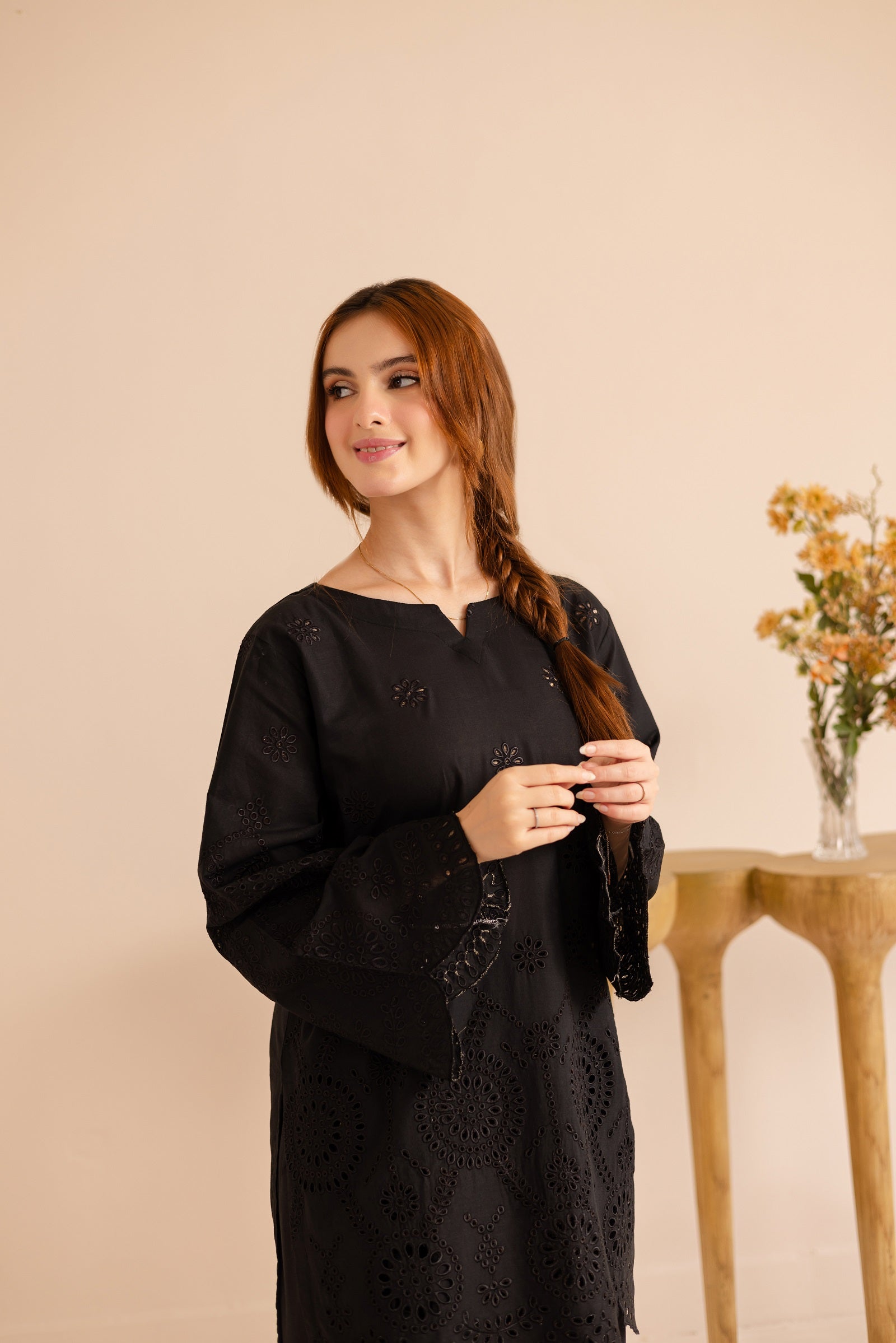 Schiffli Embroidered Co-Ord - 1165-BLK