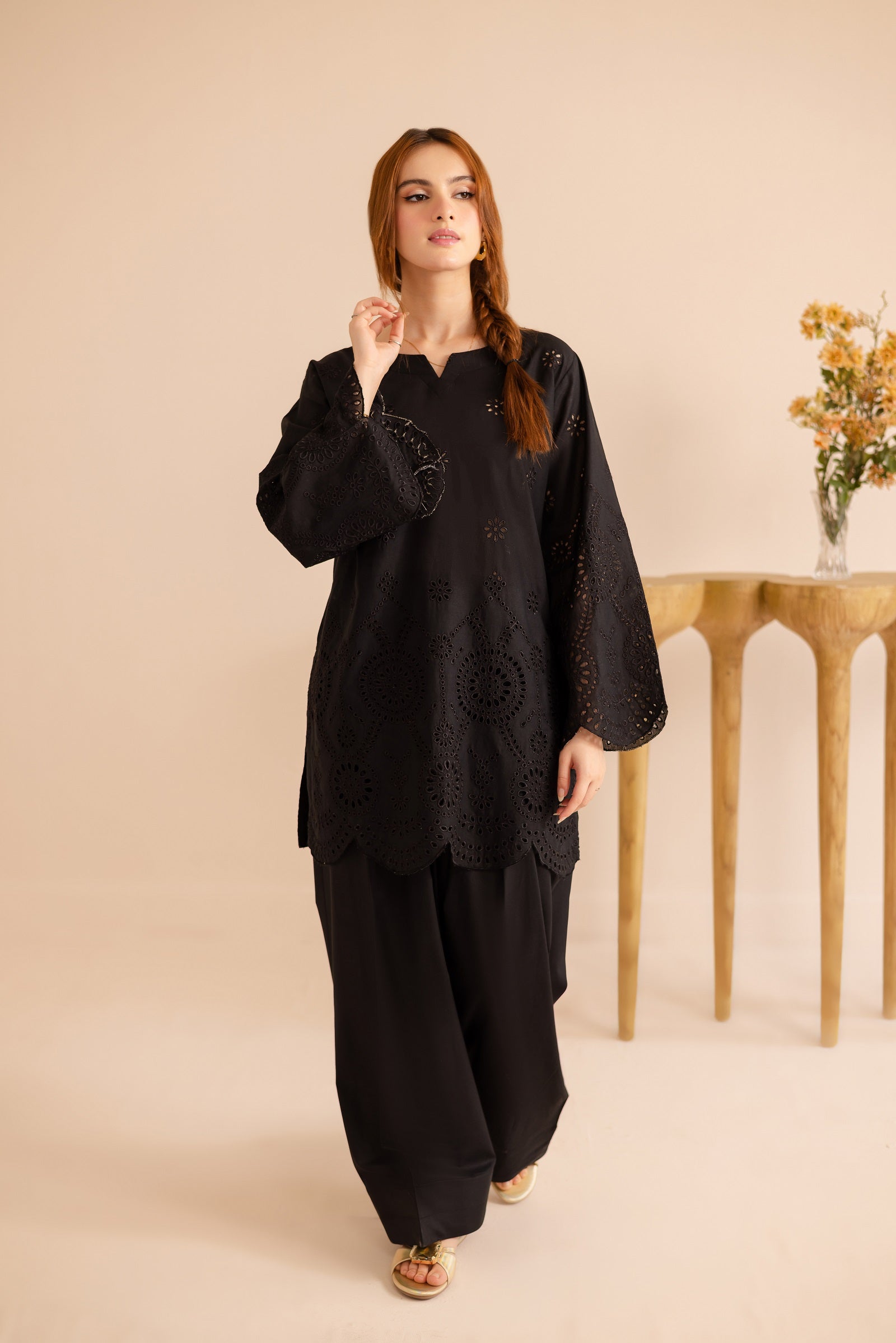 Schiffli Embroidered Co-Ord - 1165-BLK
