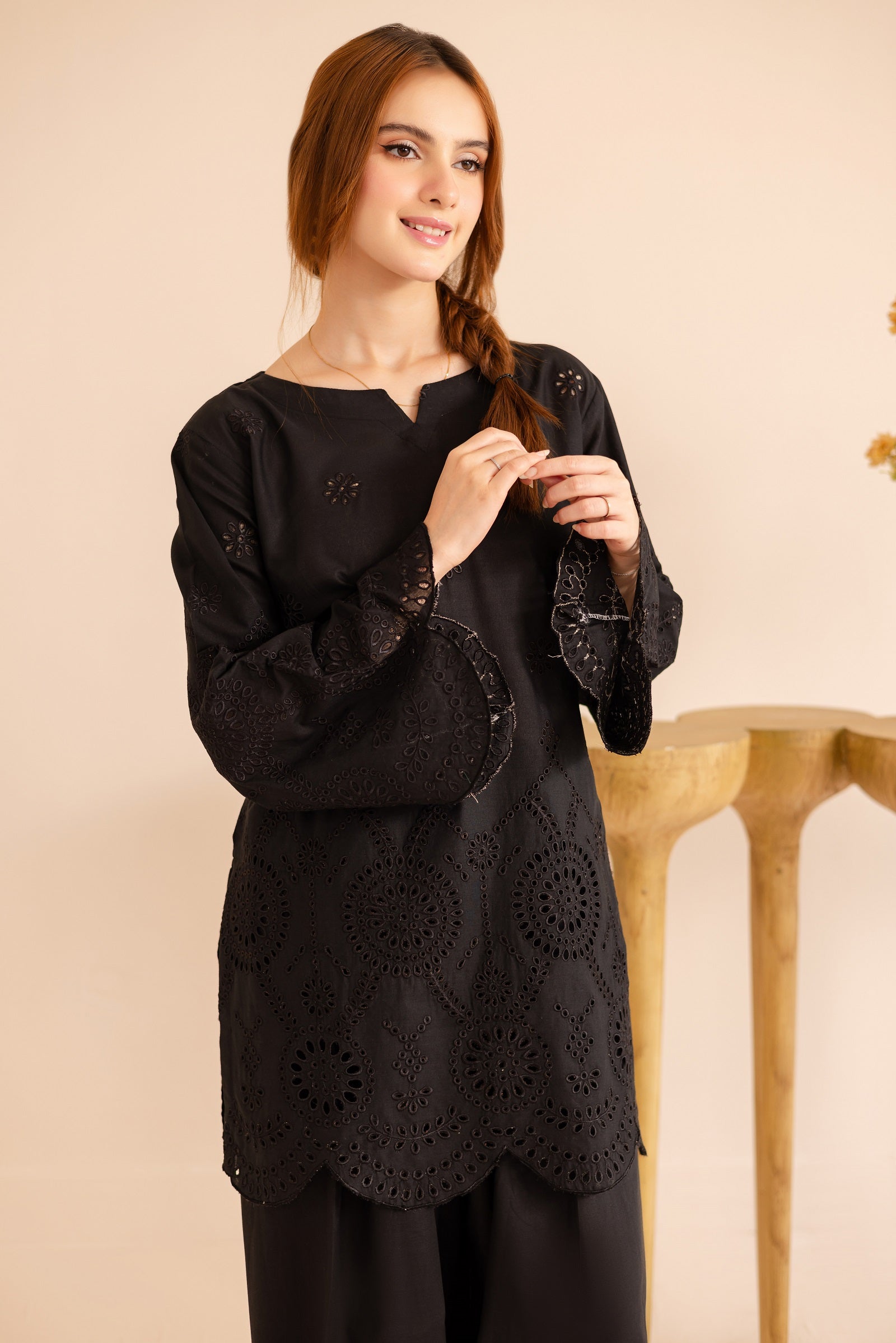 Schiffli Embroidered Co-Ord - 1165-BLK