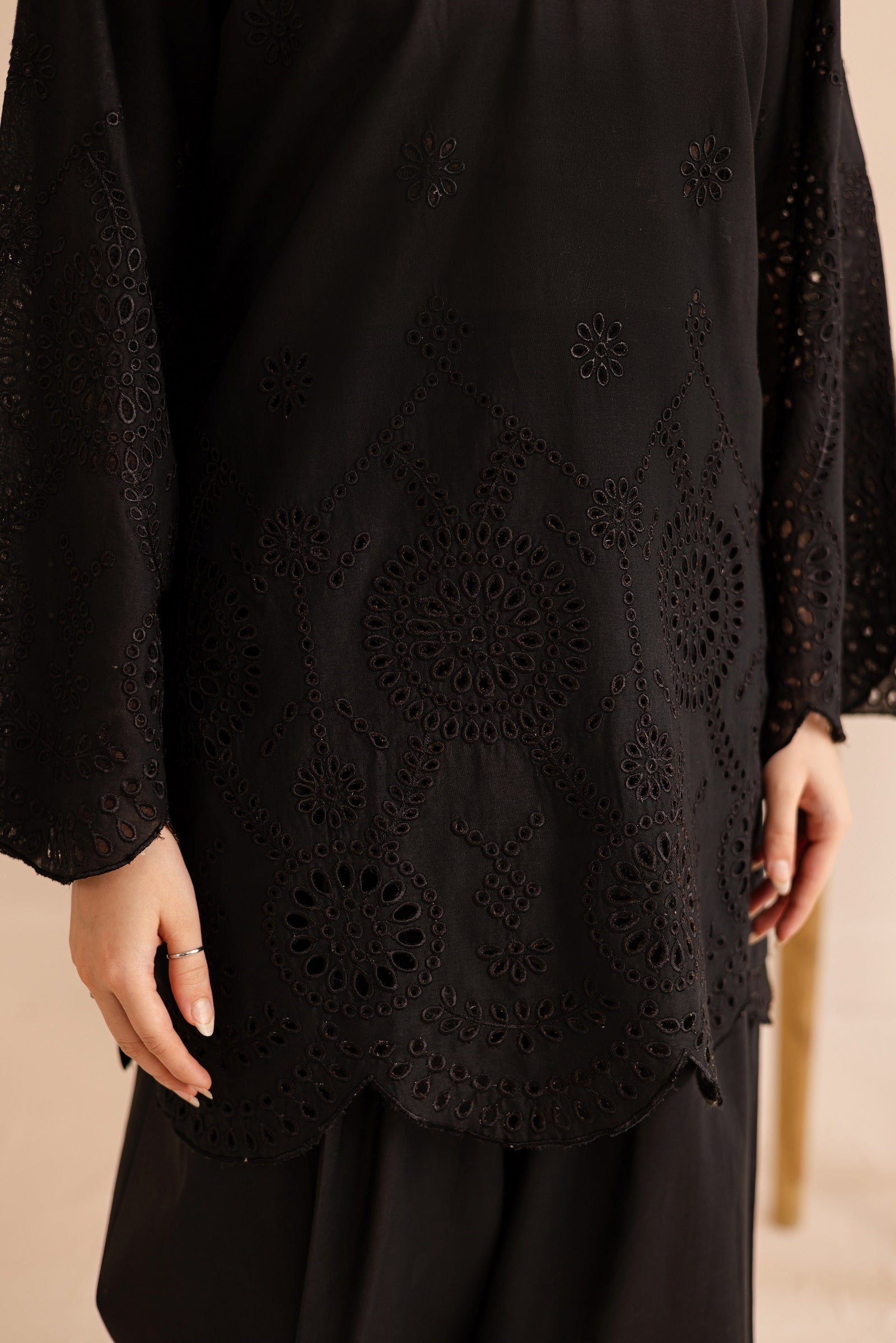 Schiffli Embroidered Co-Ord - 1165-BLK