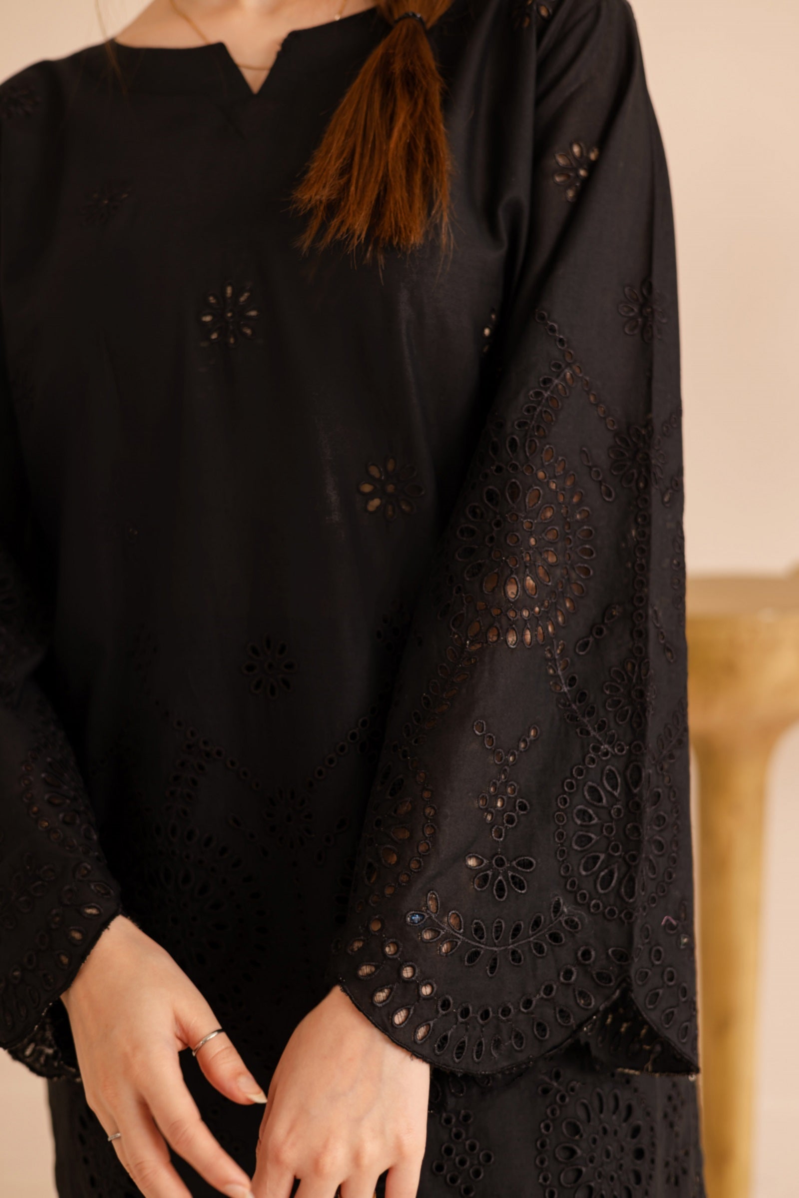 Schiffli Embroidered Co-Ord - 1165-BLK