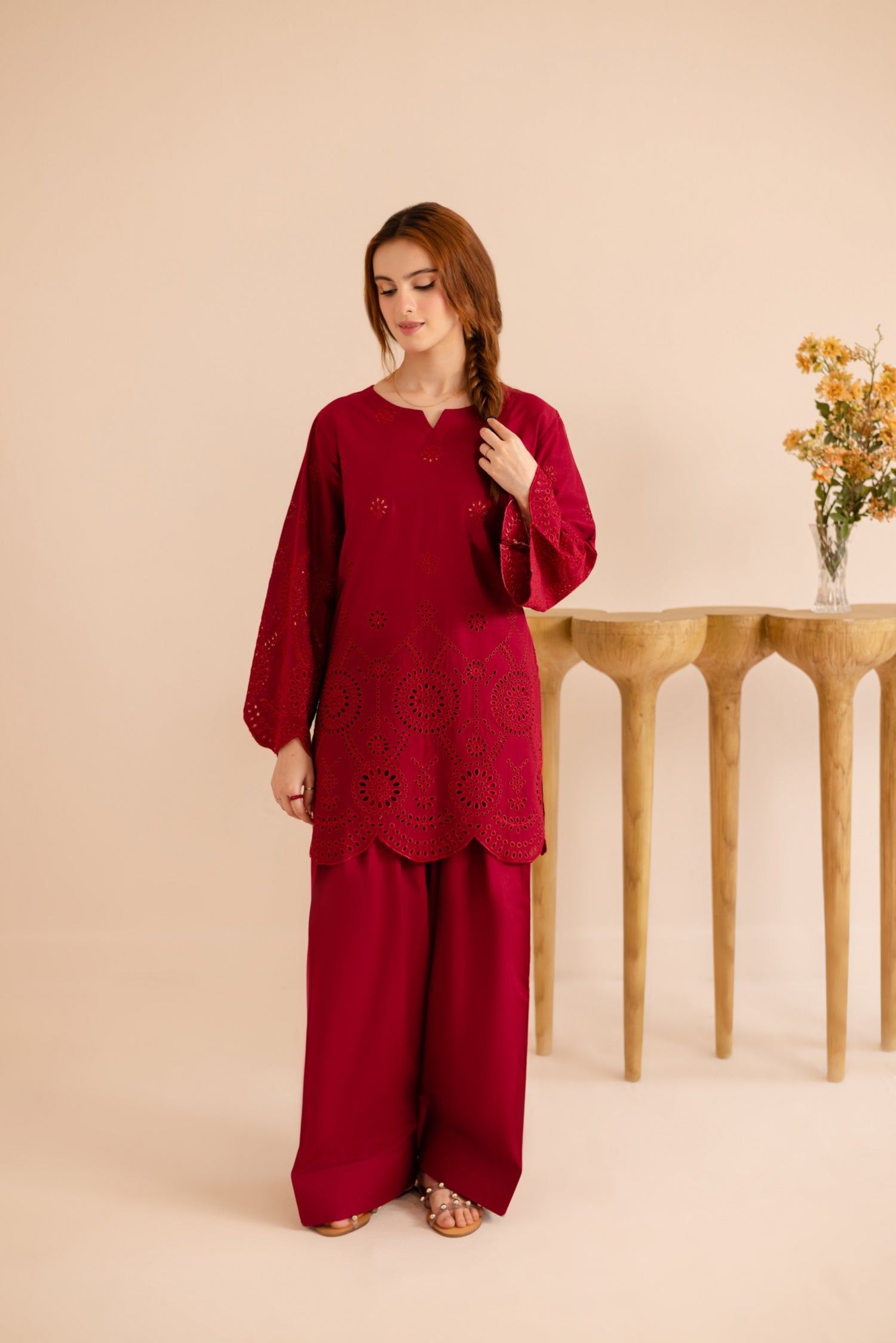 Summer Schiffli Embroidered Co-Ord - 1166-MRN