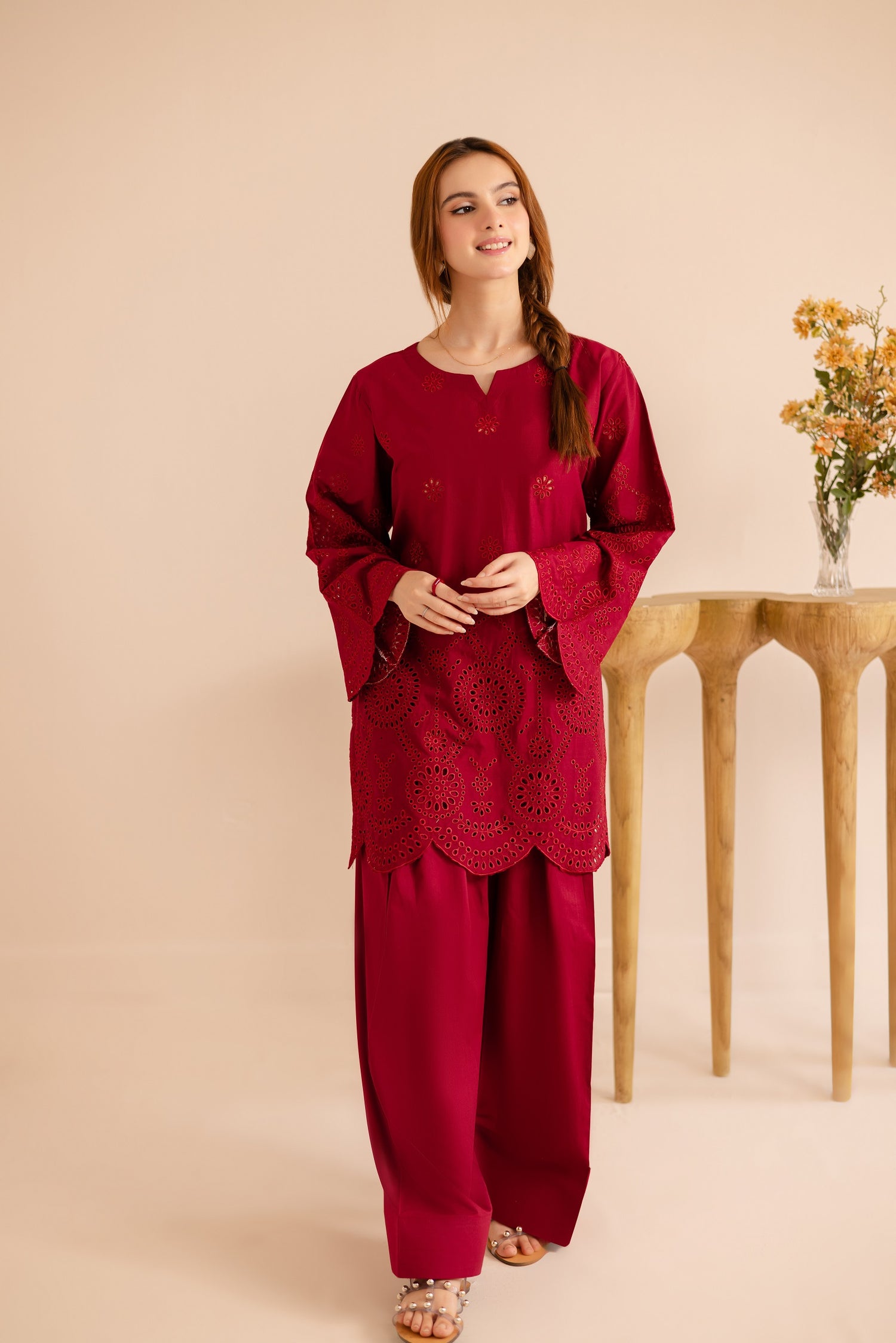 Summer Schiffli Embroidered Co-Ord - 1166-MRN