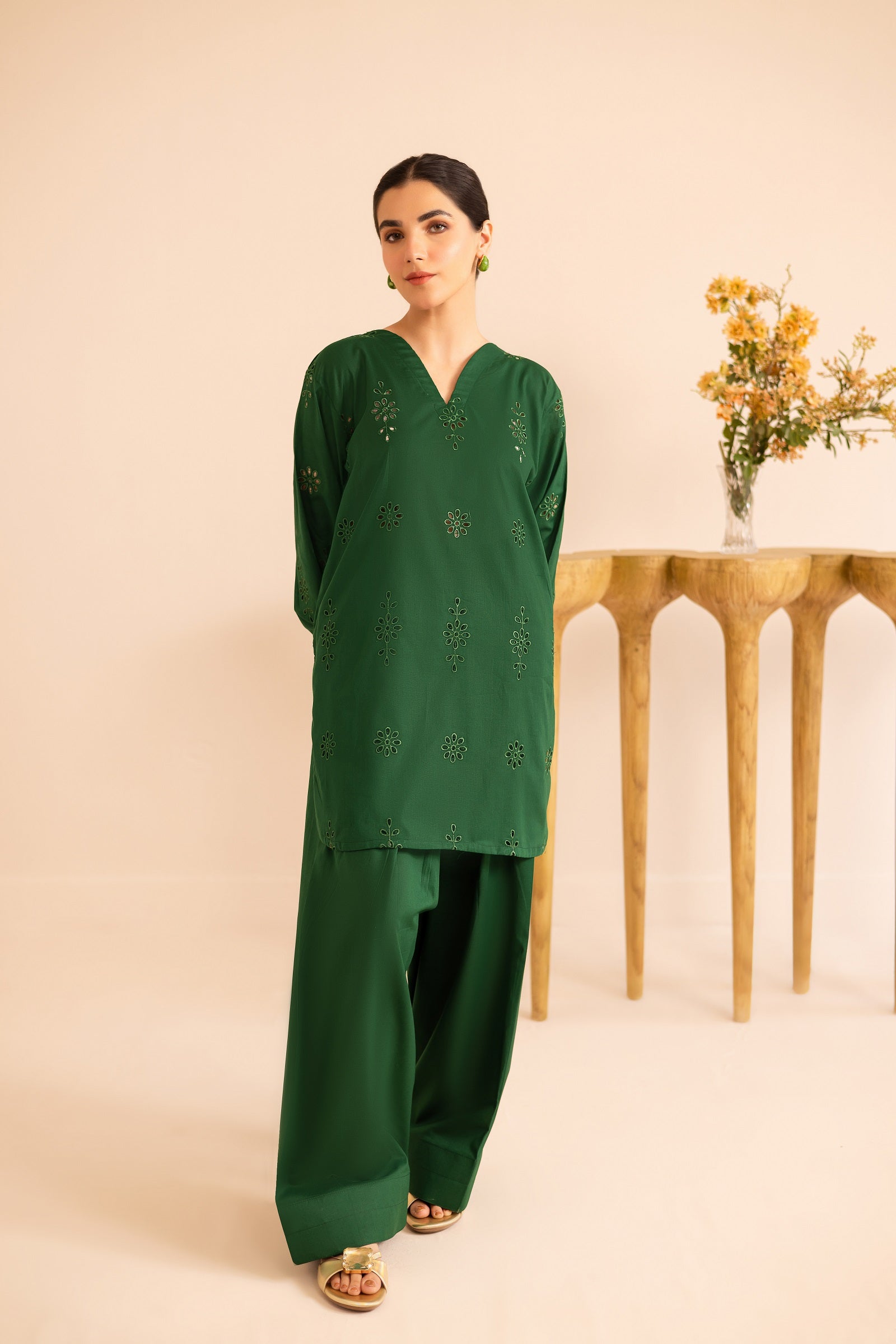 Schiffli Embroidered Co-Ord - 1168-MNG
