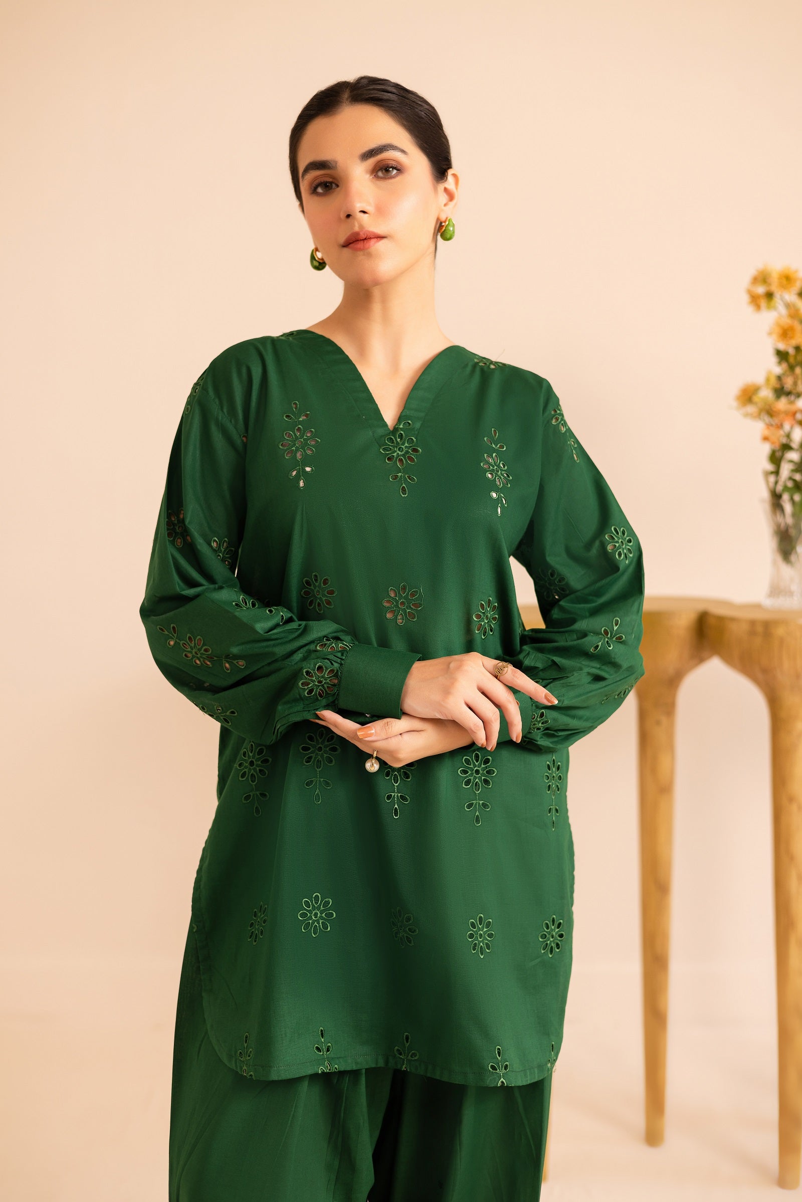 Schiffli Embroidered Co-Ord - 1168-MNG