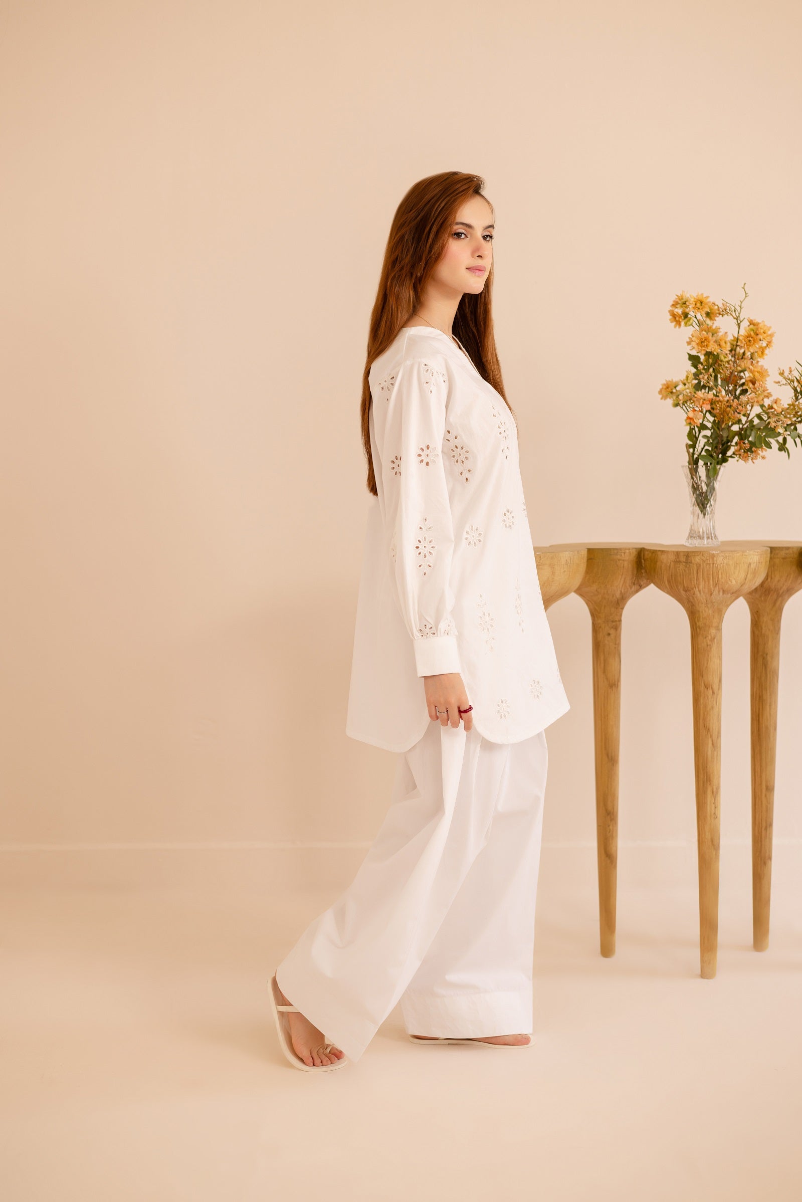 Schiffli Embroidered Co-Ord - 1171-WHT
