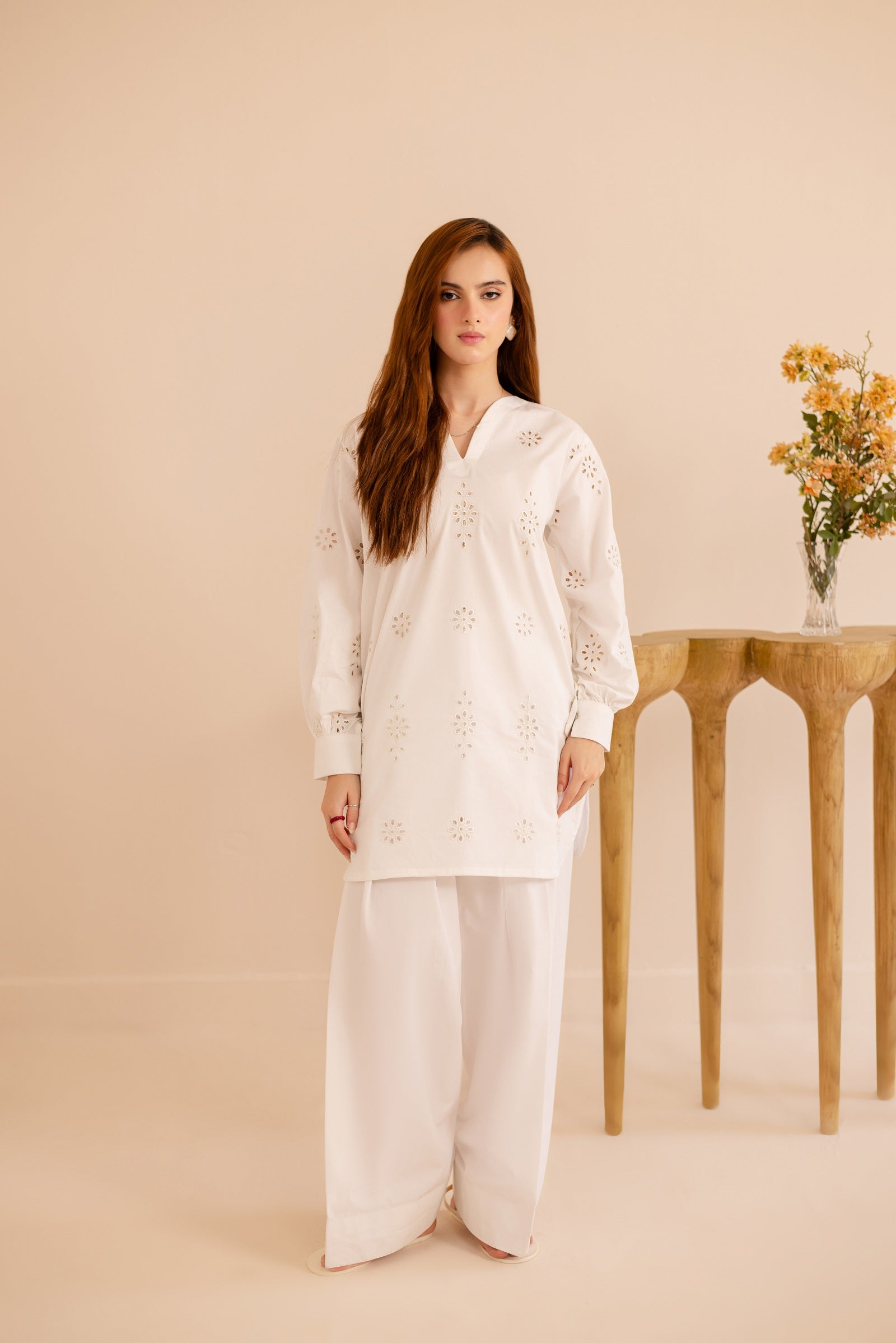 Schiffli Embroidered Co-Ord - 1171-WHT