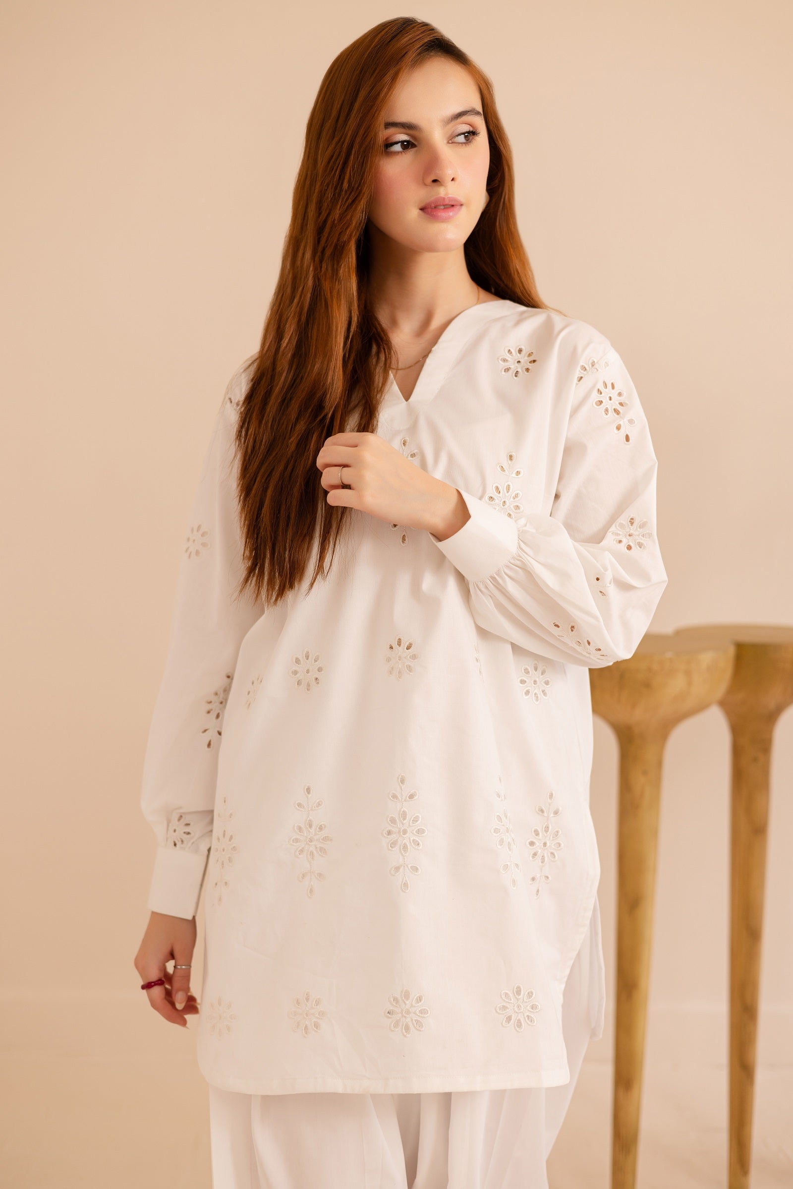 Schiffli Embroidered Co-Ord - 1171-WHT