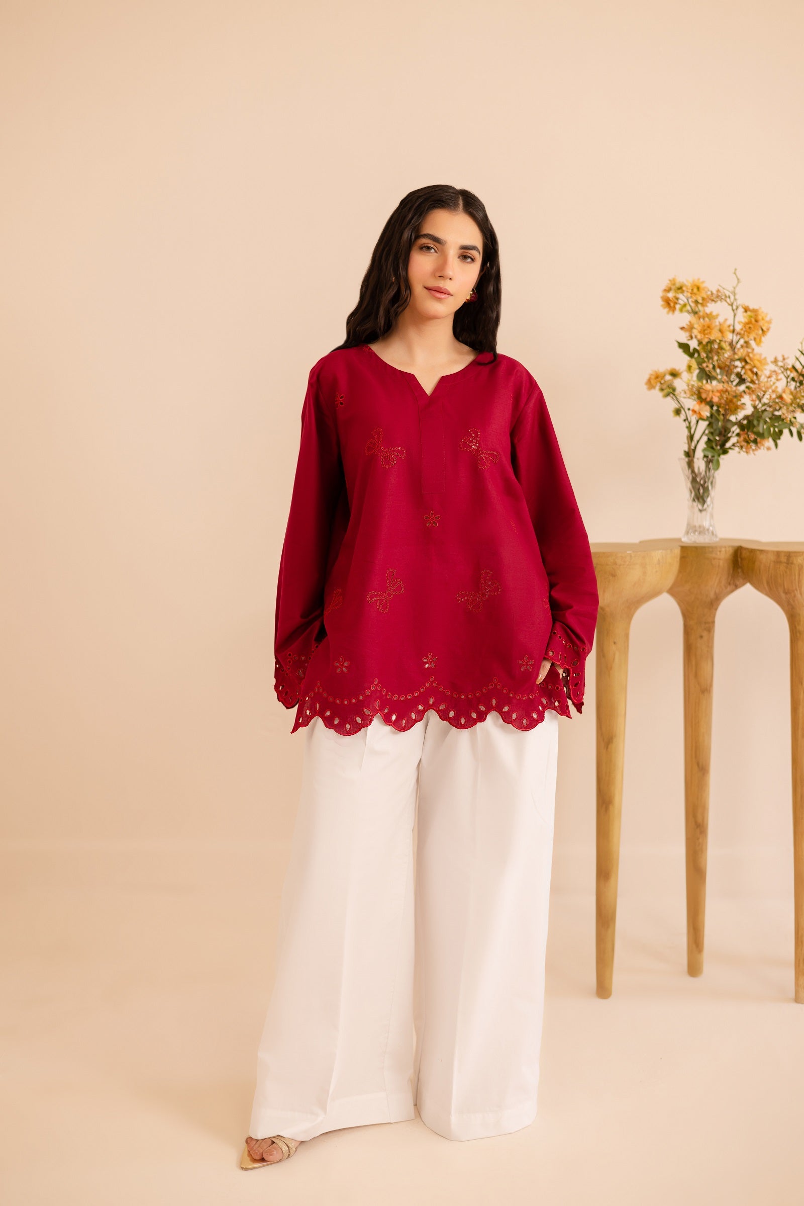 Schiffli Embroidered Co-Ord - 1172-MRN