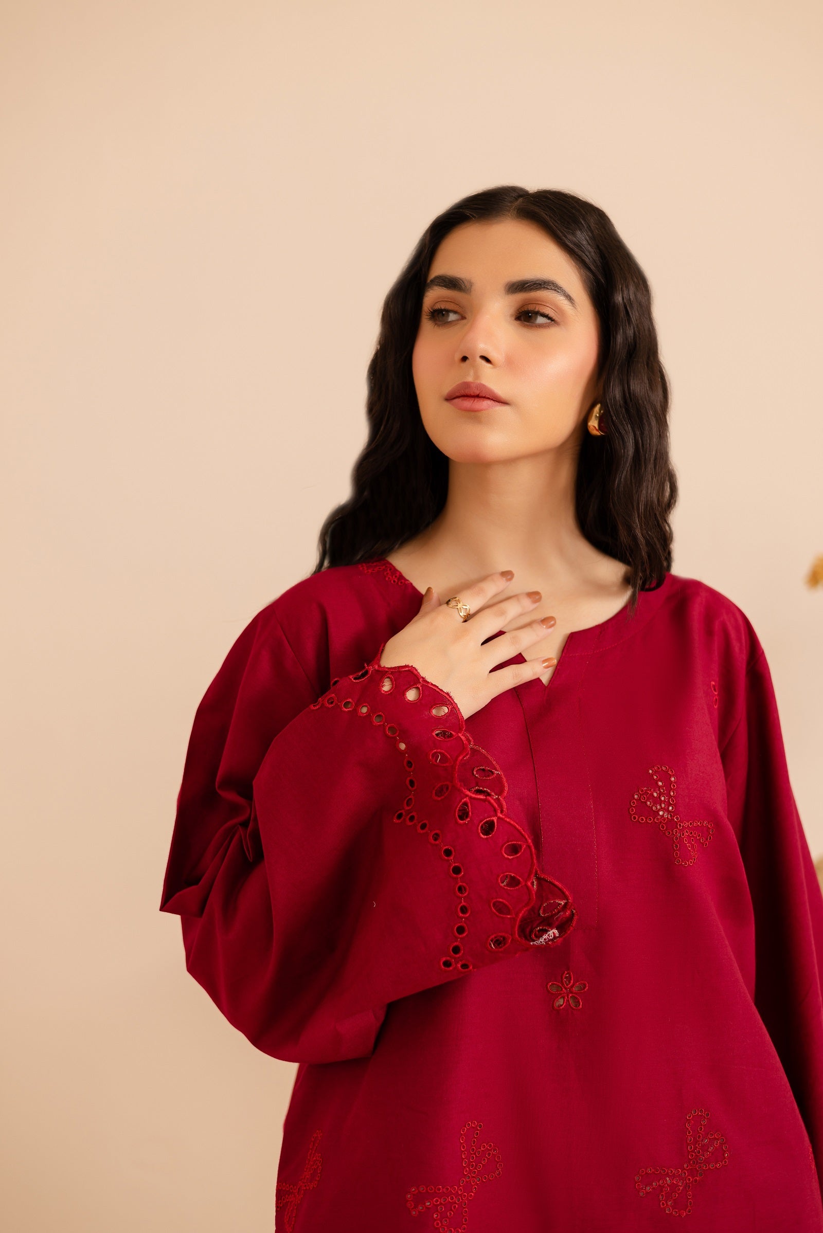 Schiffli Embroidered Co-Ord - 1172-MRN