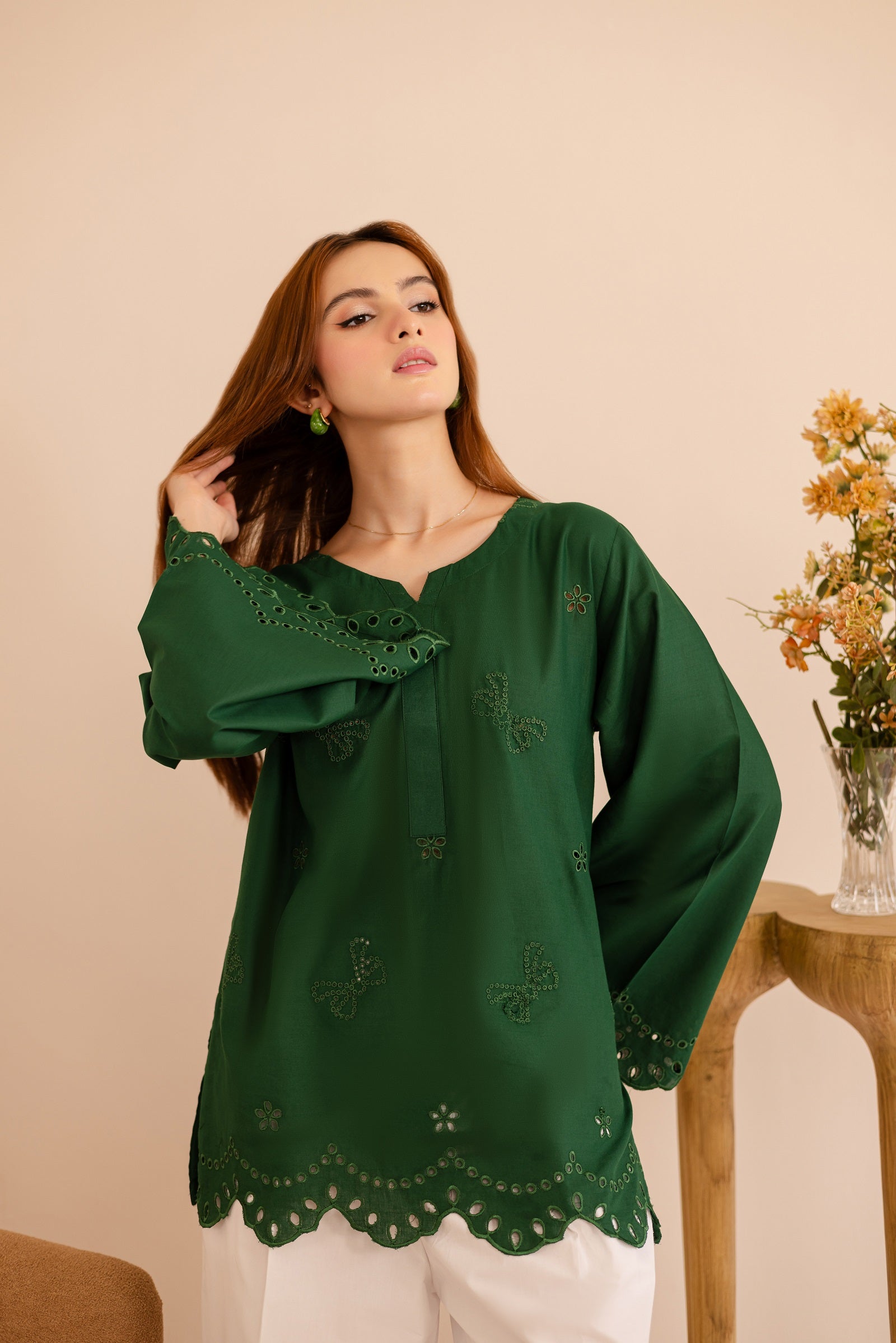 Schiffli Embroidered Co-Ord - 1173-MNG