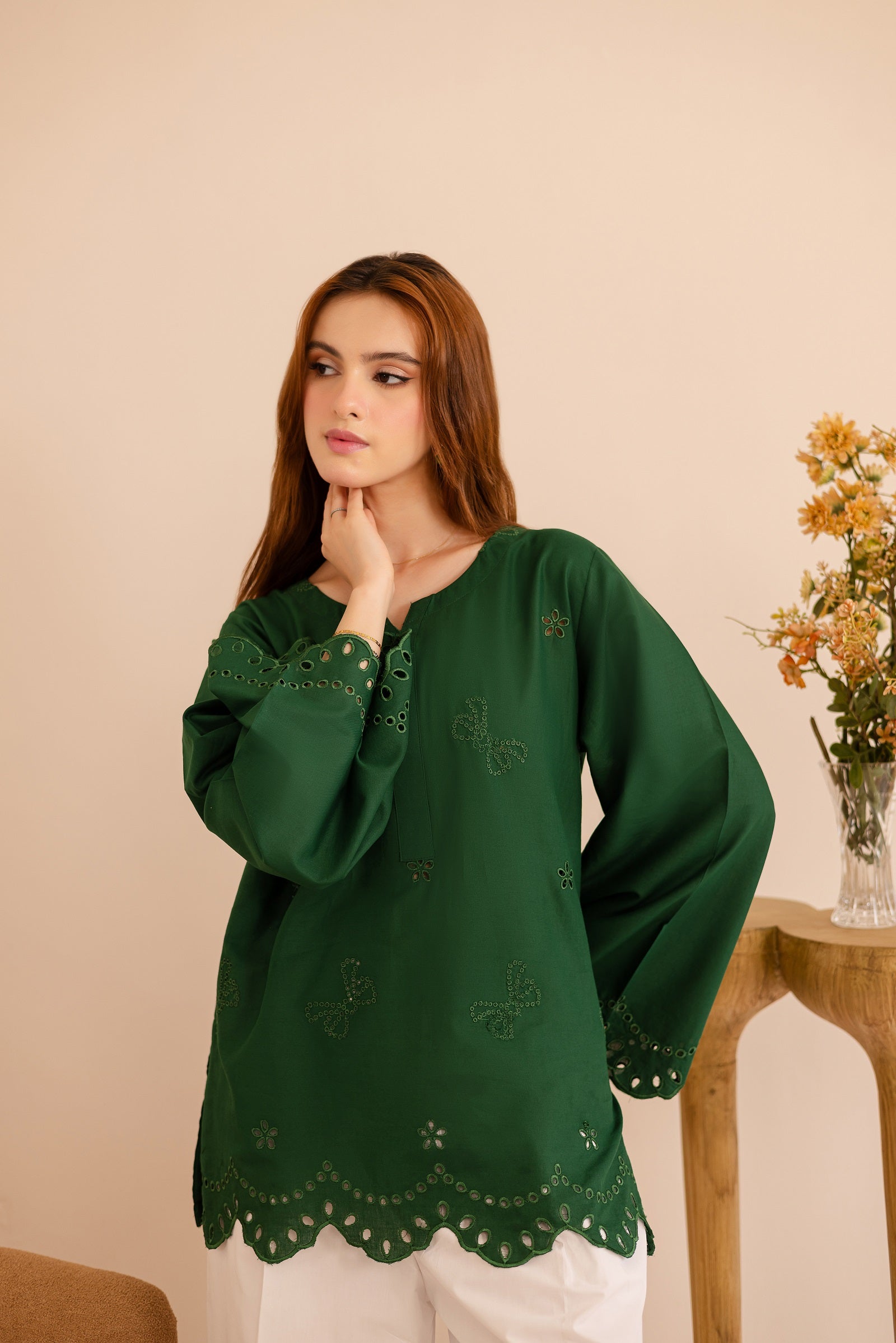 Schiffli Embroidered Co-Ord - 1173-MNG