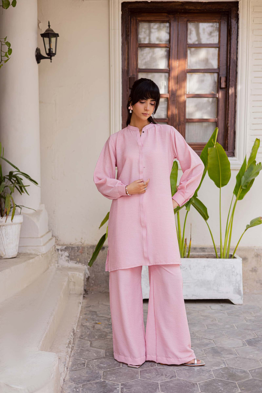 2PC Textured Dress-SP-Powder Pink