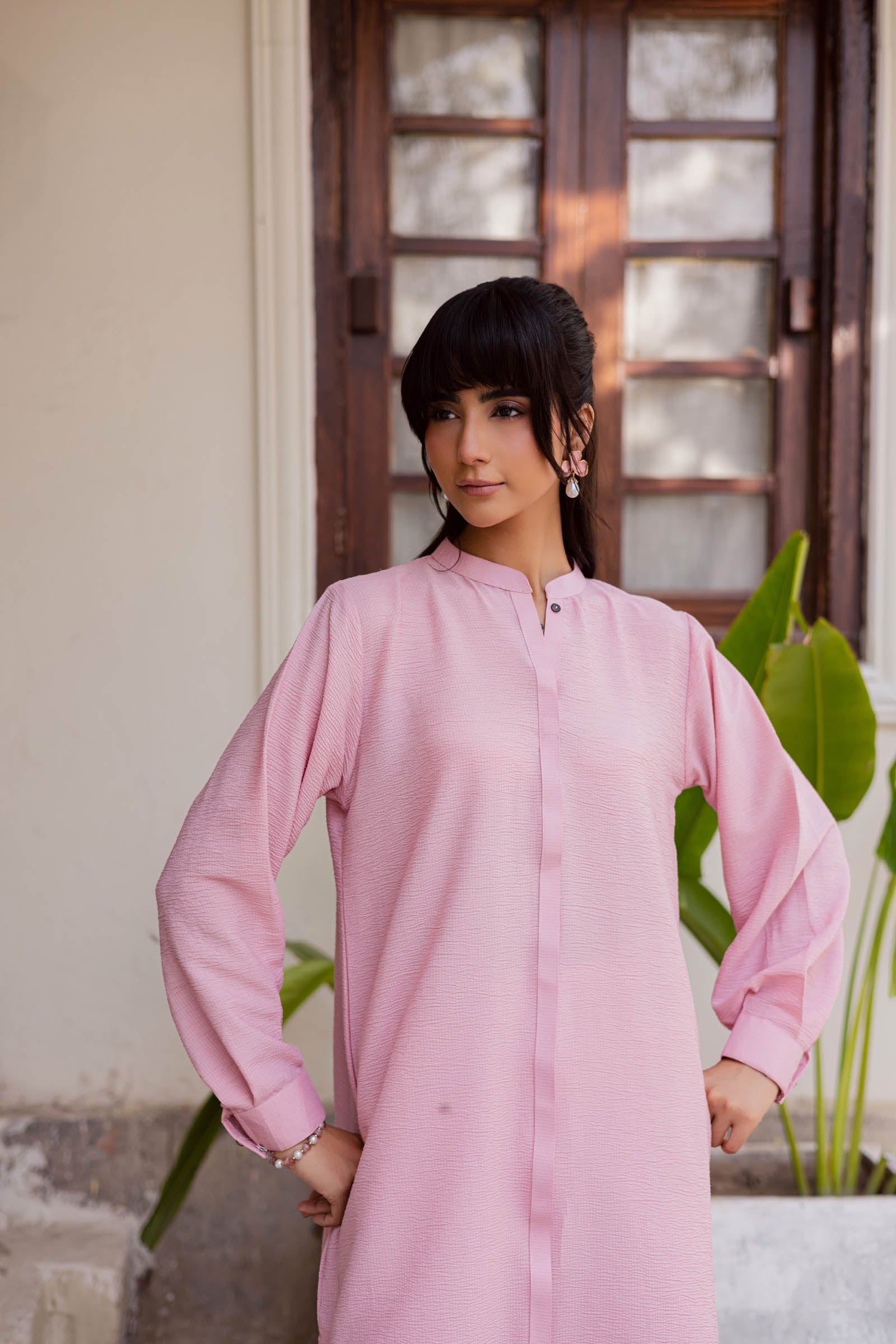 2PC Textured Dress-SP-Powder Pink