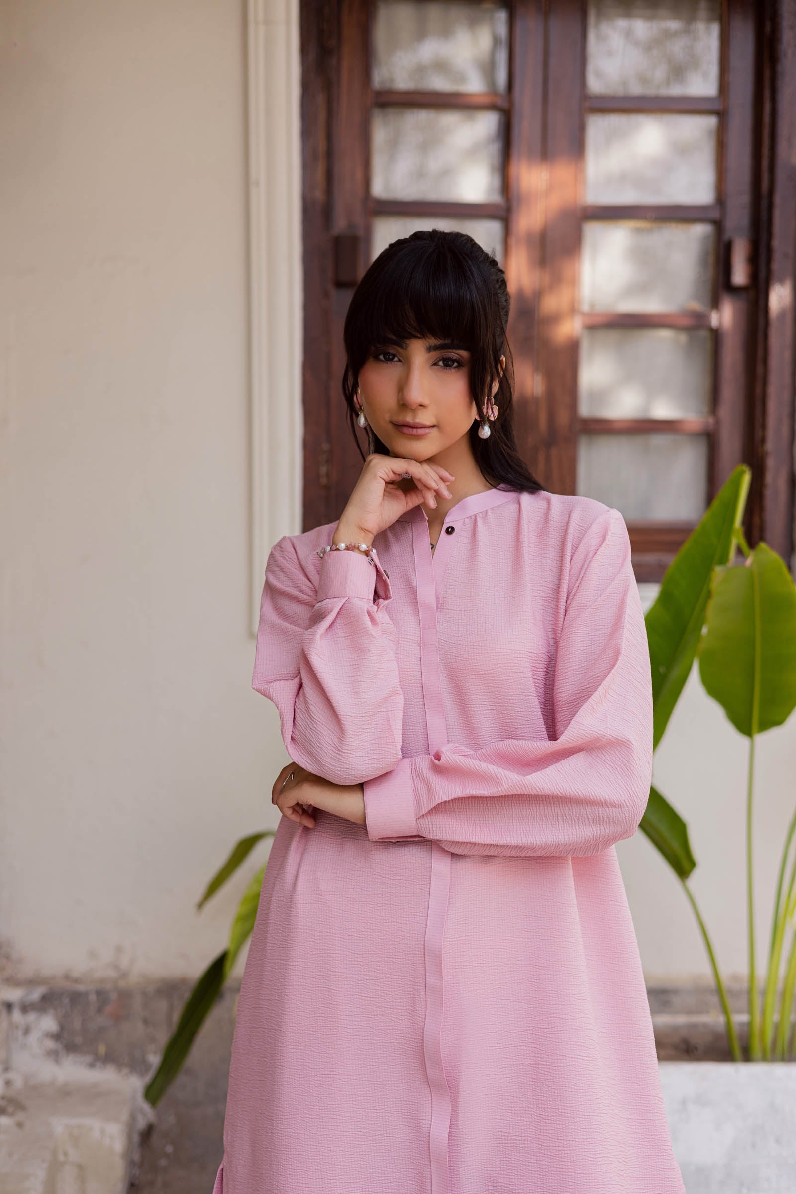 2PC Textured Dress-SP-Powder Pink