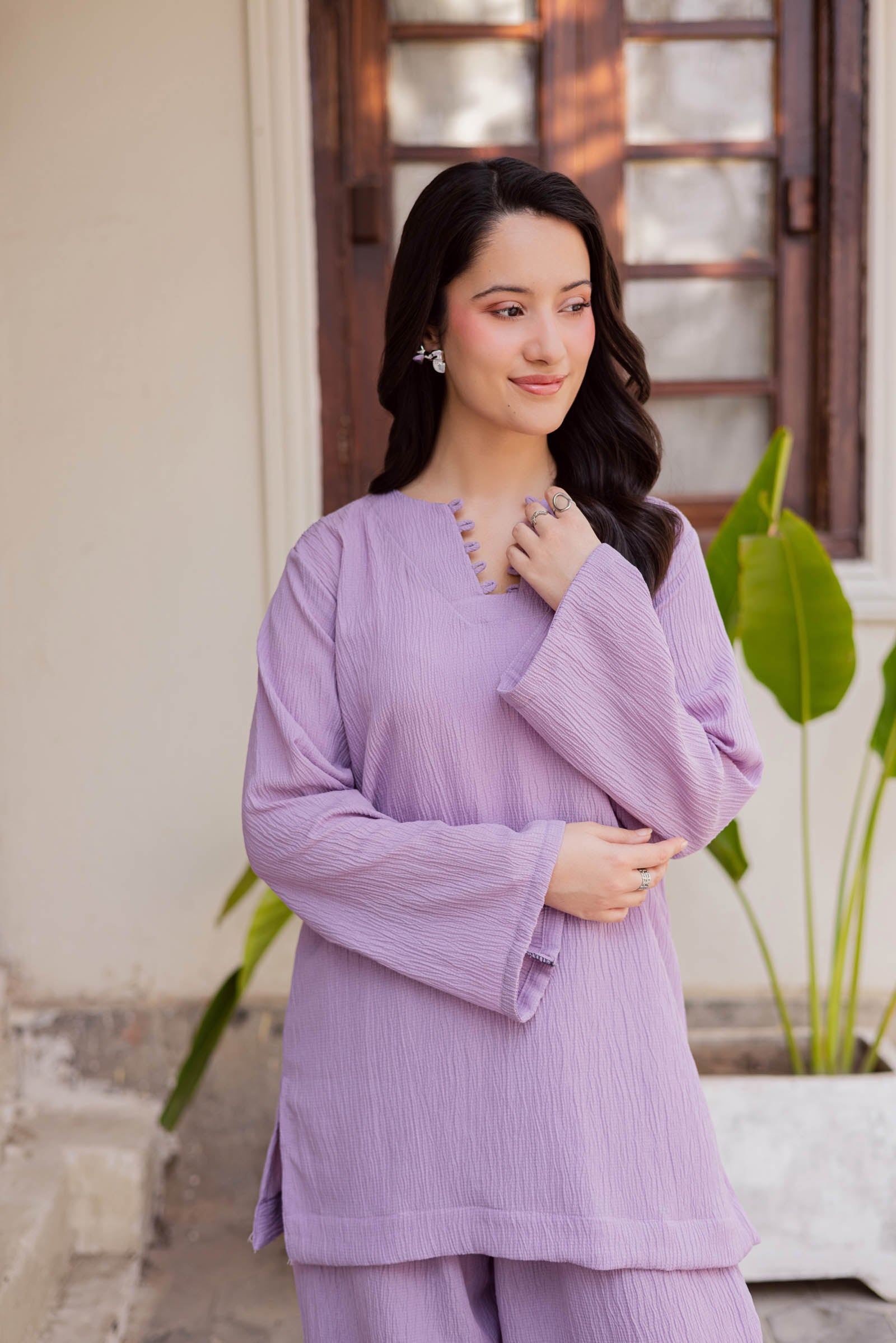2PC Textured Dress-SB-Lilac