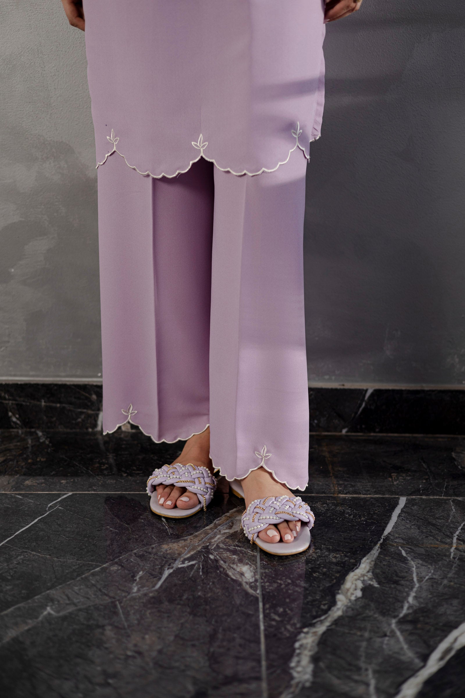 Embroidered Solid 2PC Dress - SP-04 Lavender