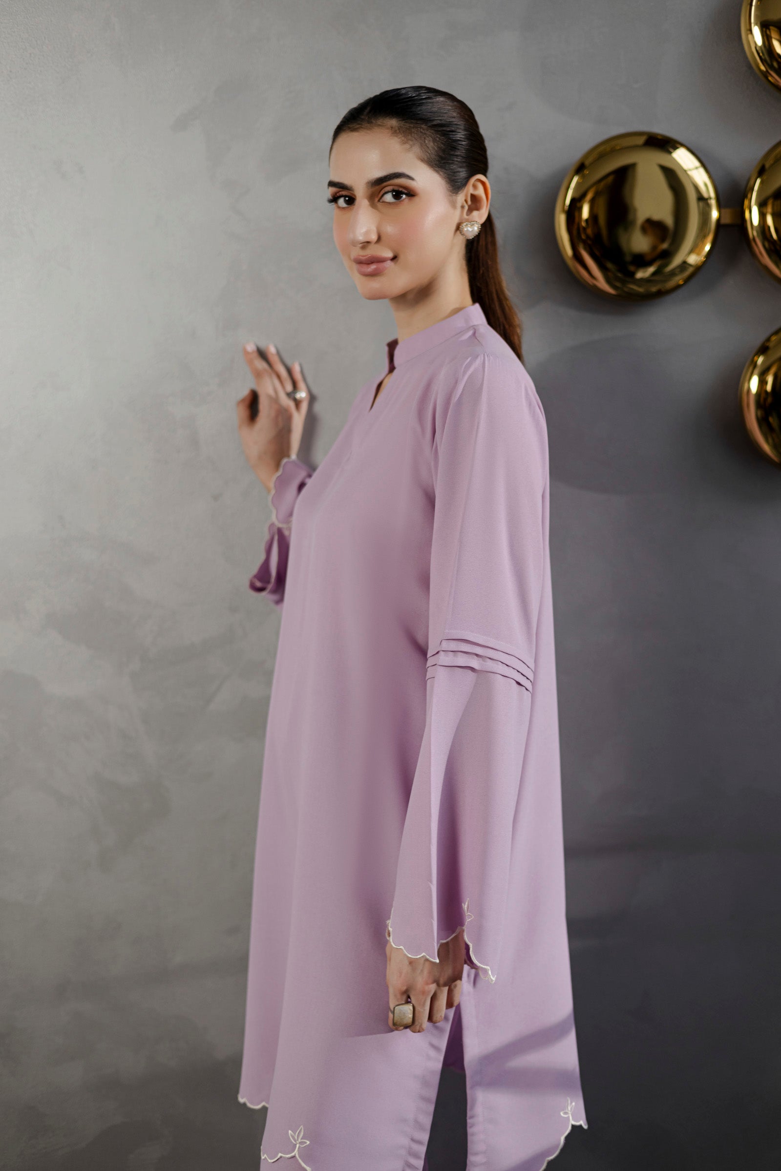 Embroidered Solid 2PC Dress - SP-04 Lavender