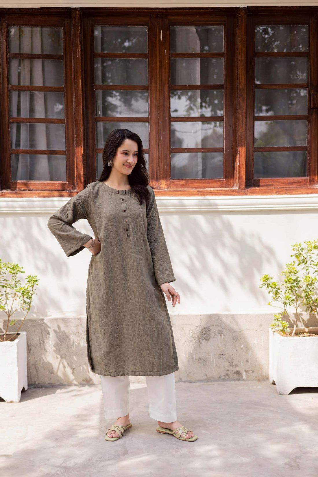 1PC Textured Kurta-Sage Green