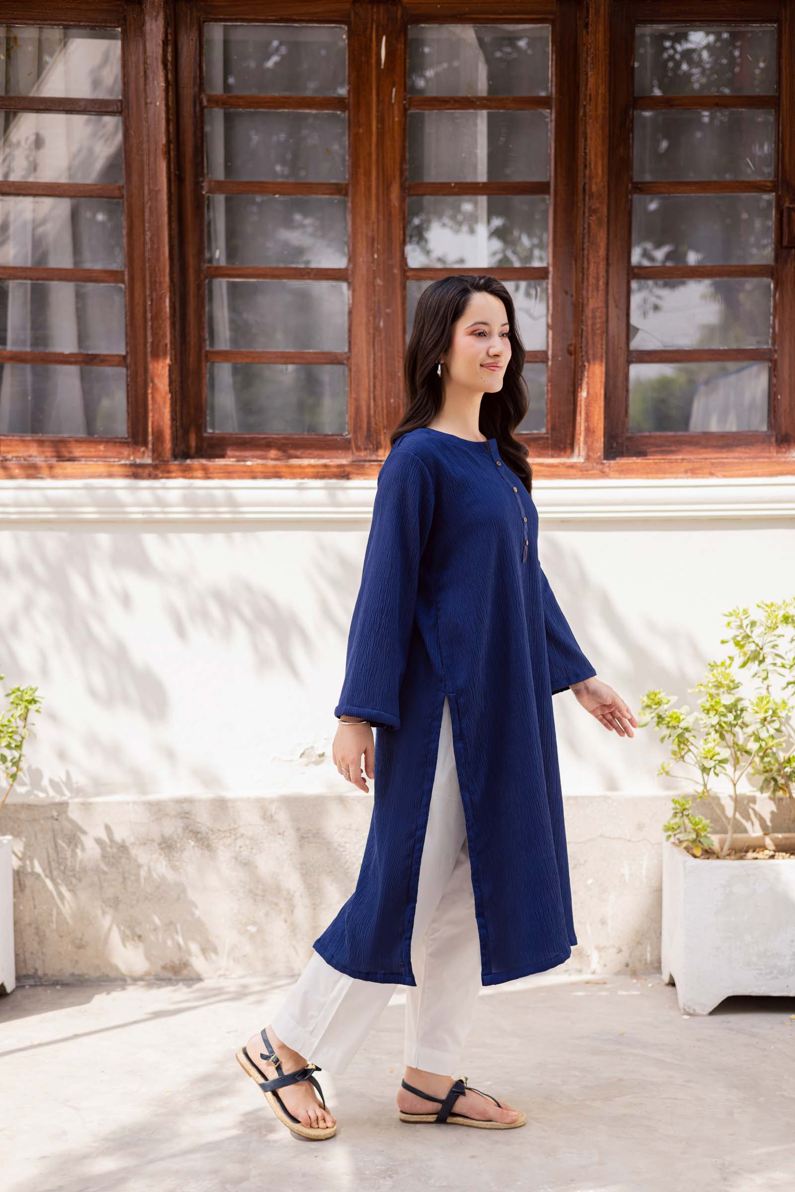 1PC Textured Kurta-Navy Blue