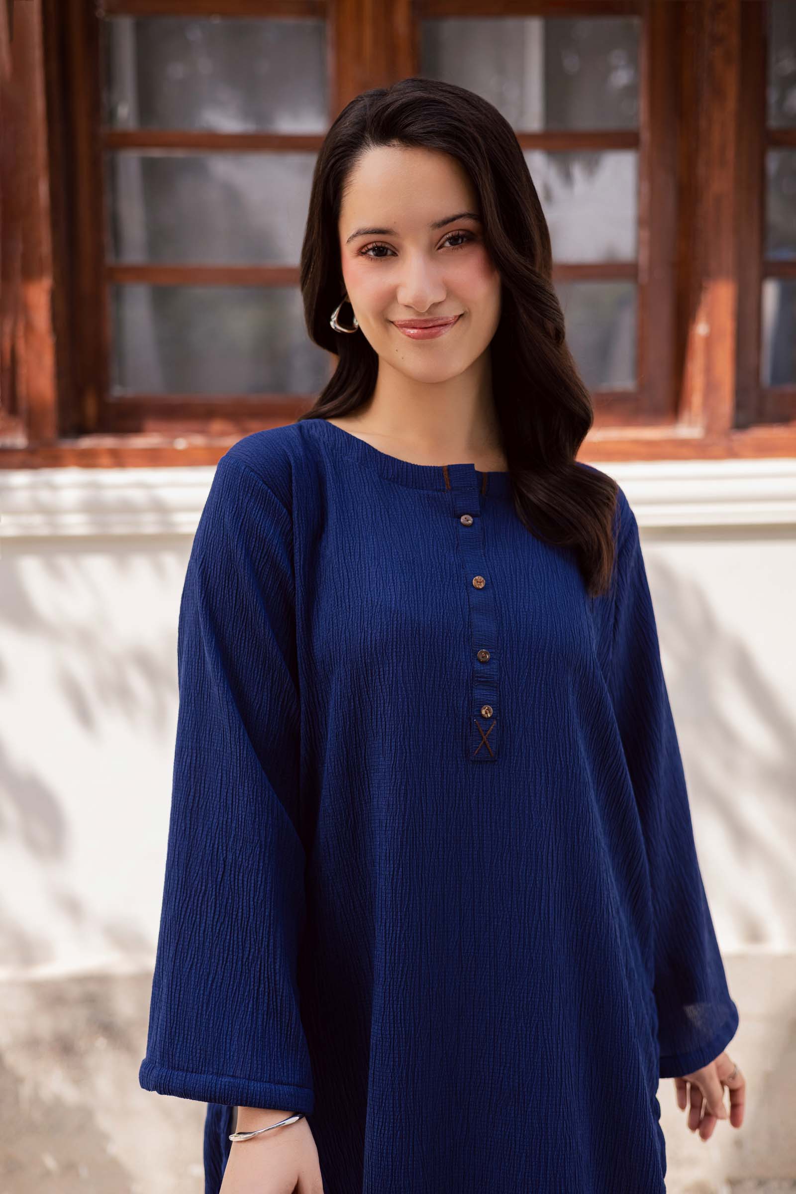 1PC Textured Kurta-Navy Blue