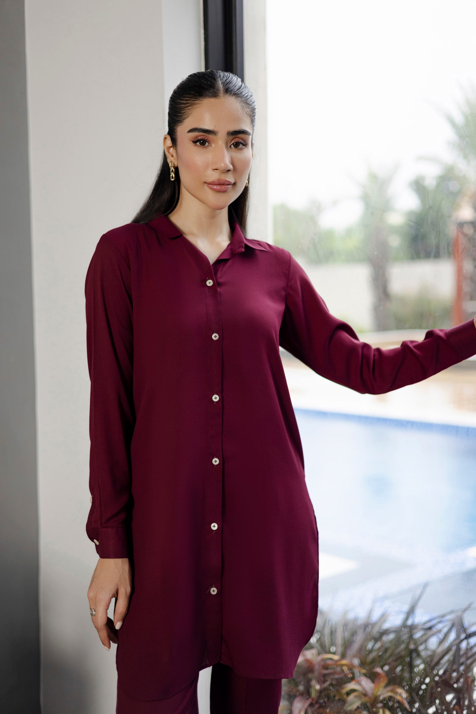 Solid 2PC Dress - SP-07 Wine