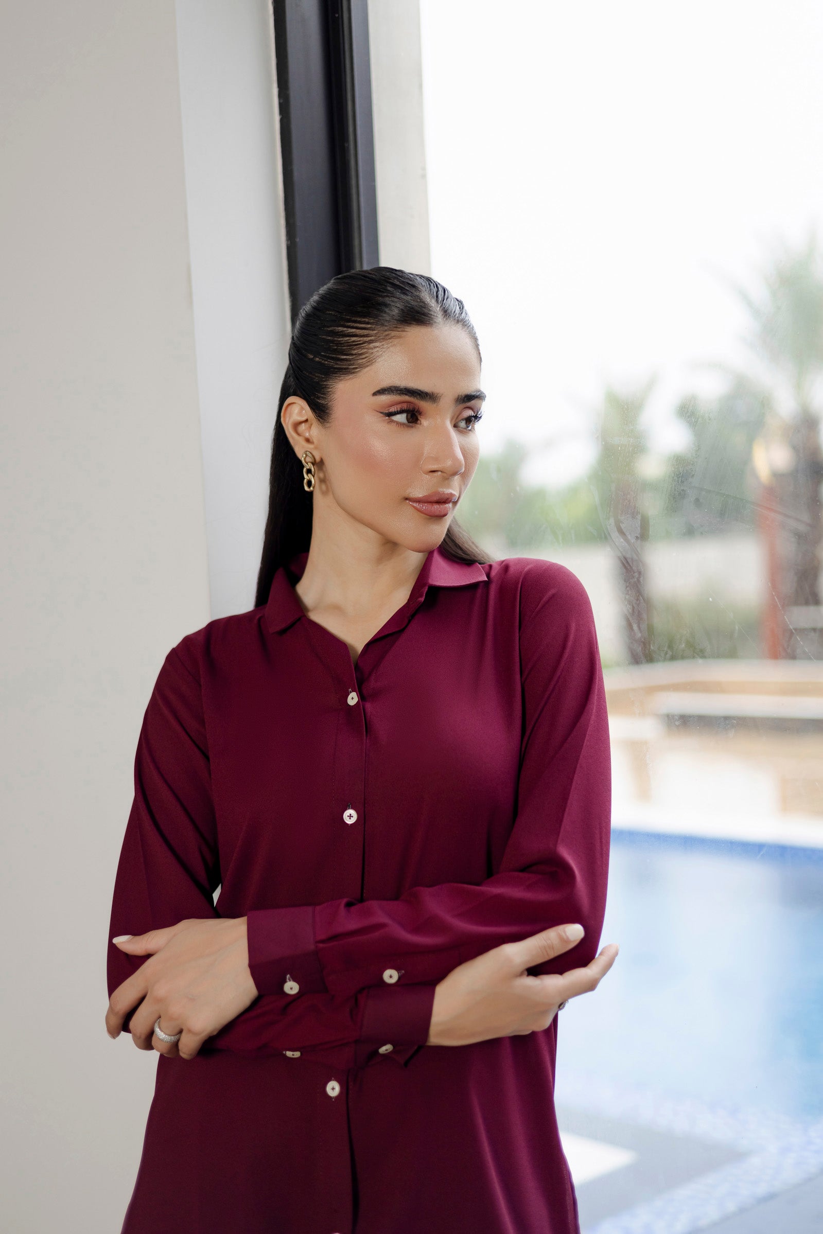 Solid 2PC Dress - SP-07 Wine