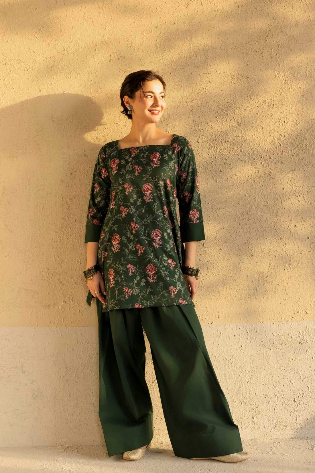 2PC Cambric Embroidered Dress- HM02