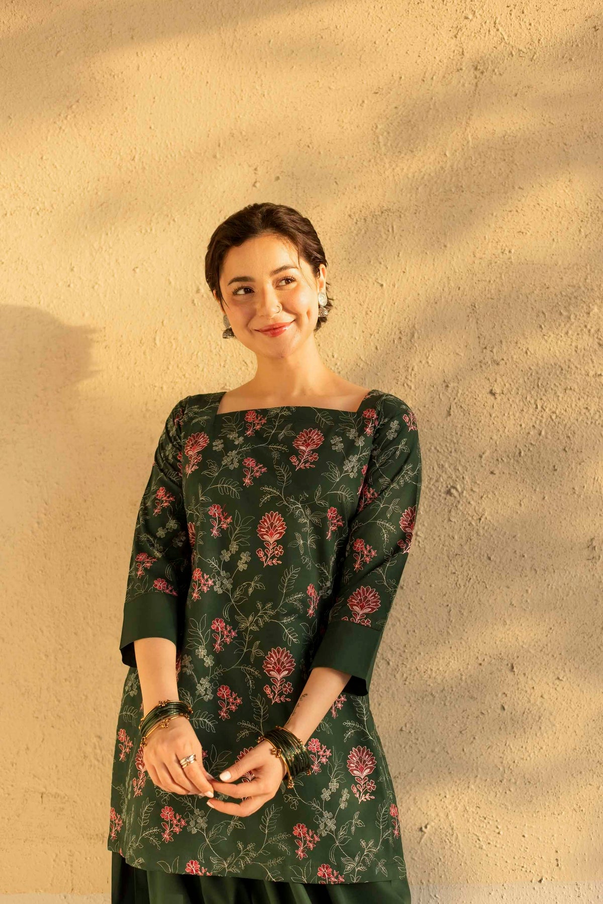 2PC Cambric Embroidered Dress- HM02