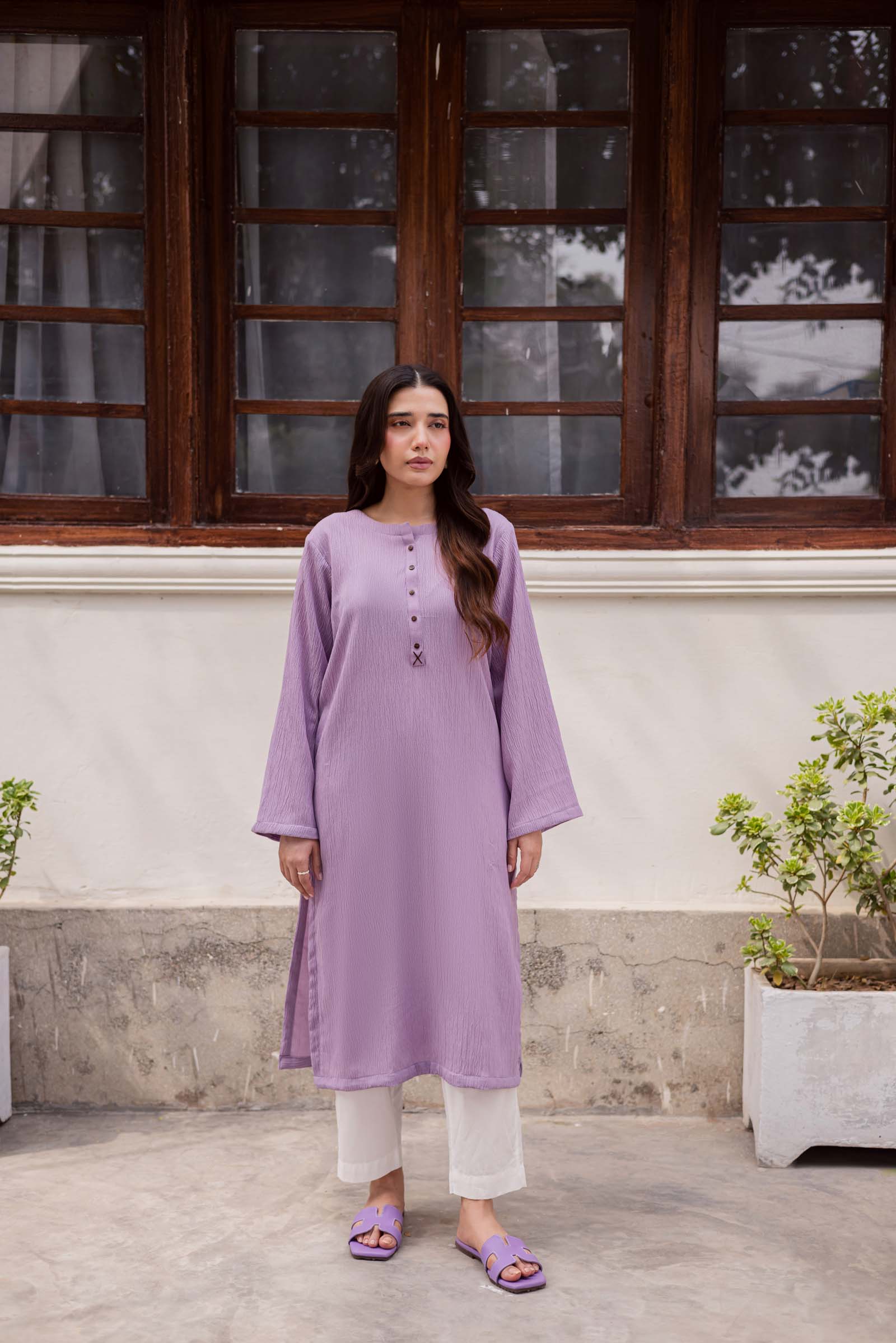 1PC Textured Kurta-Lilac