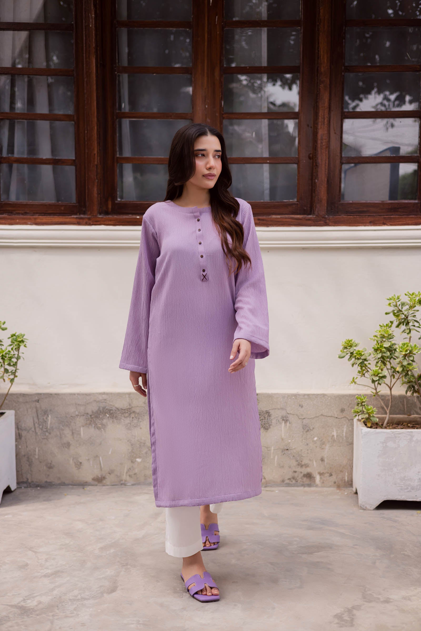 1PC Textured Kurta-Lilac