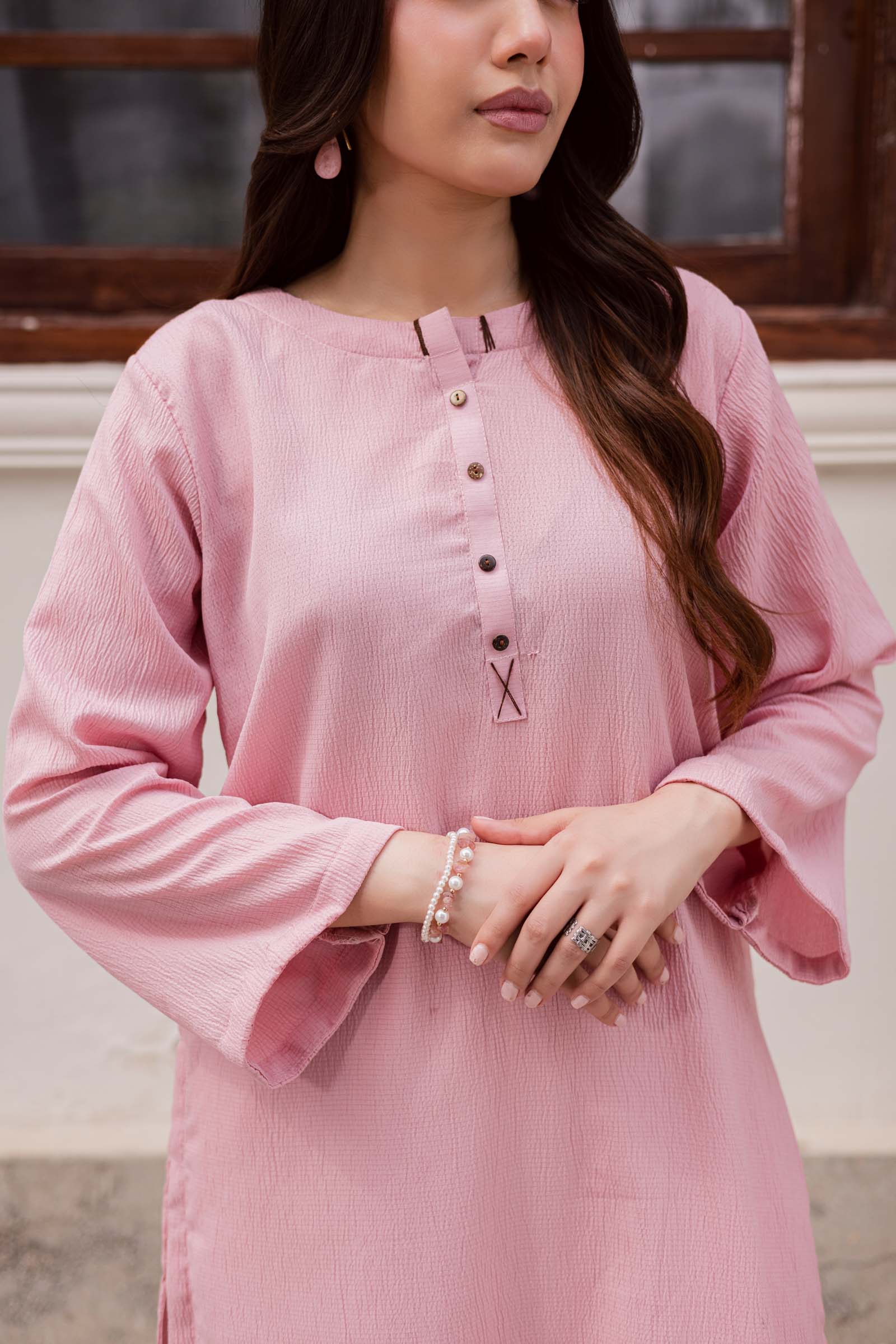 1PC Textured Kurta-Powder Pink
