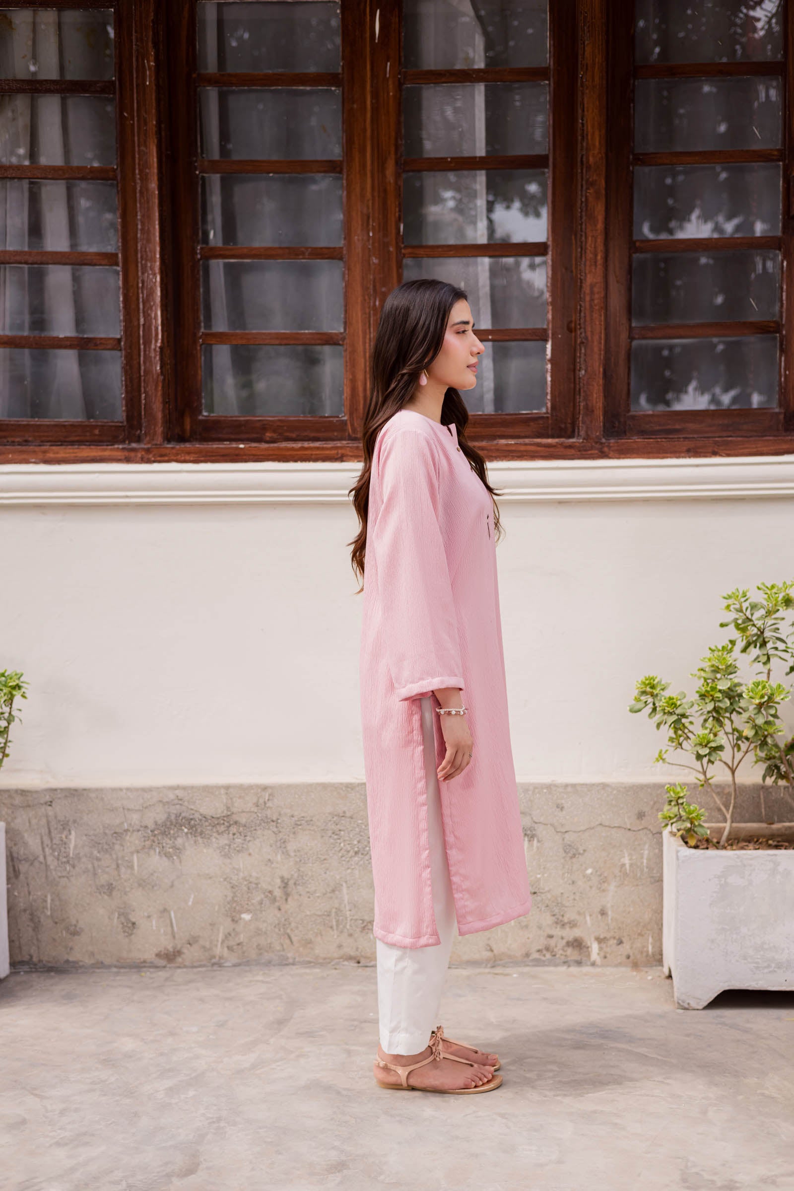 1PC Textured Kurta-Powder Pink