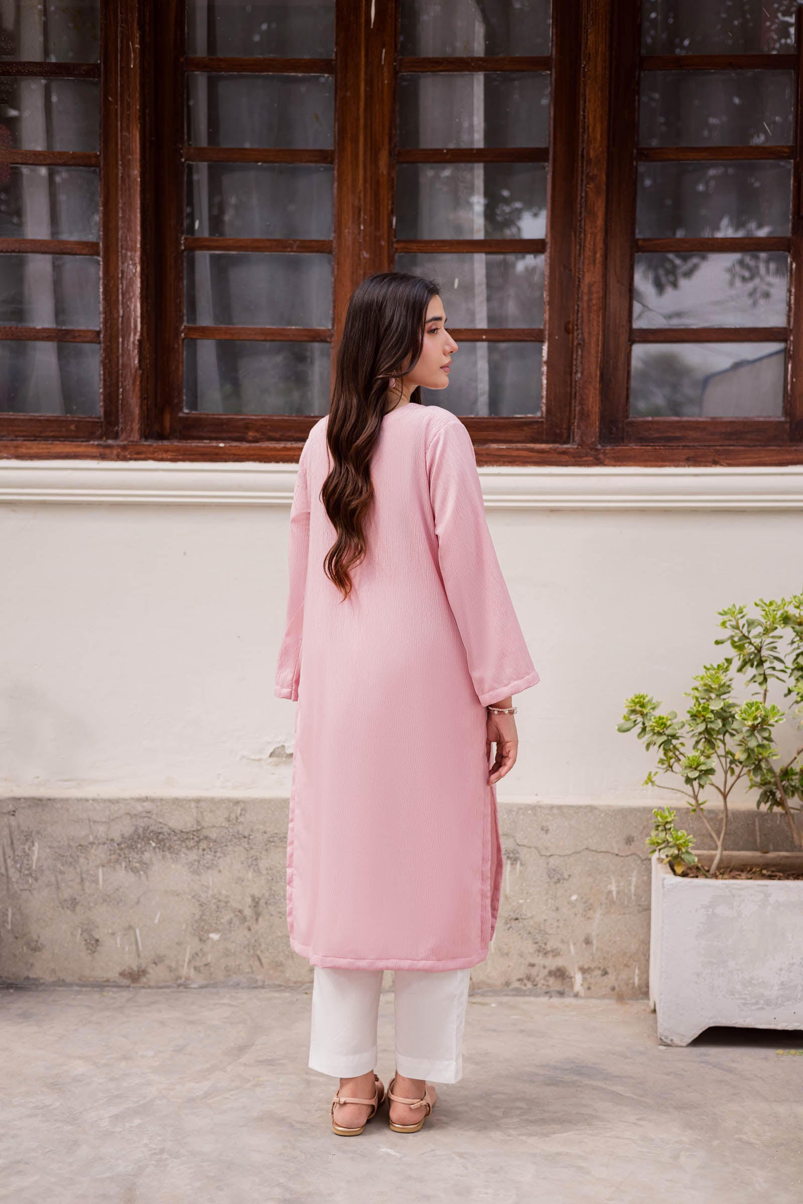 1PC Textured Kurta-Powder Pink