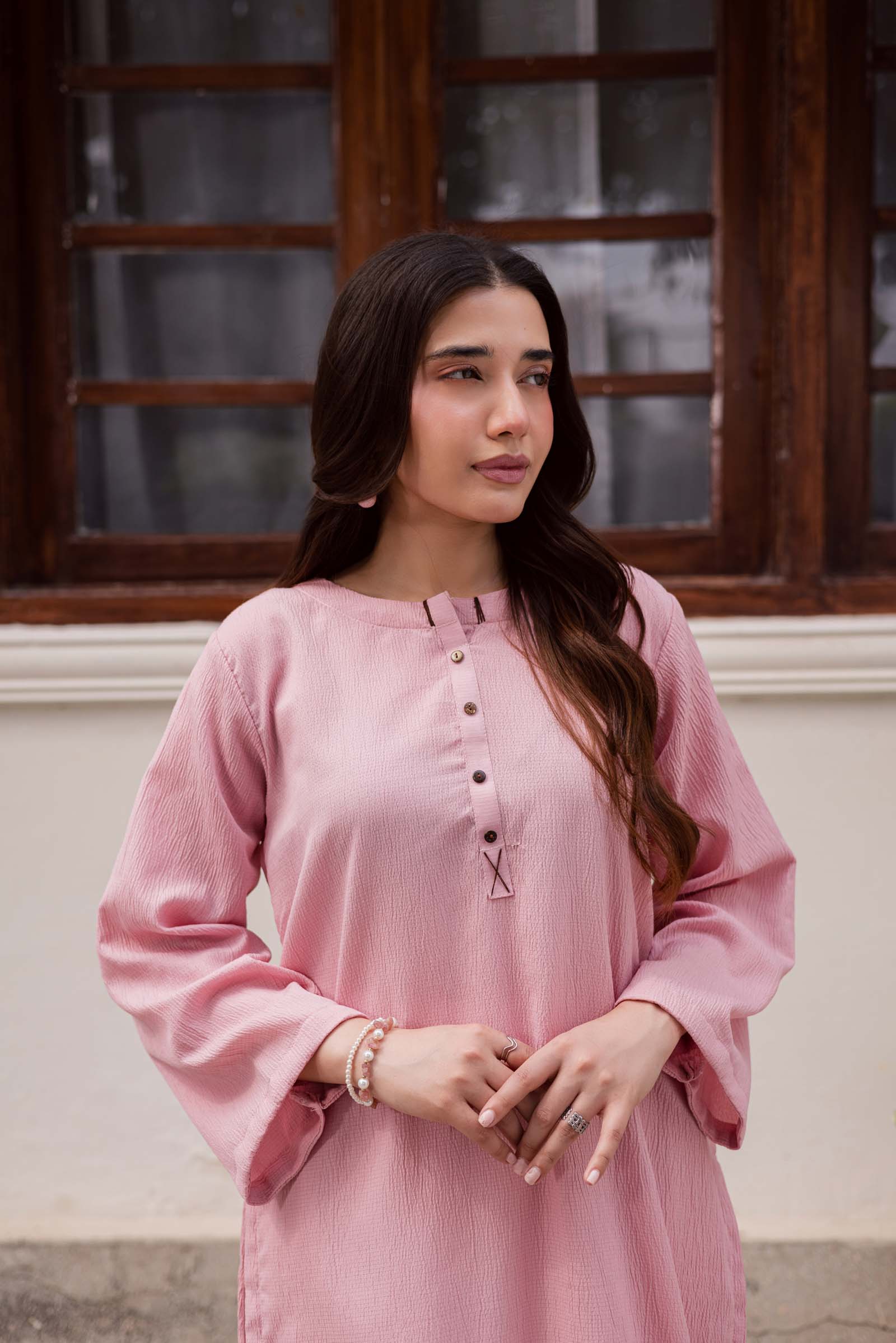 1PC Textured Kurta-Powder Pink