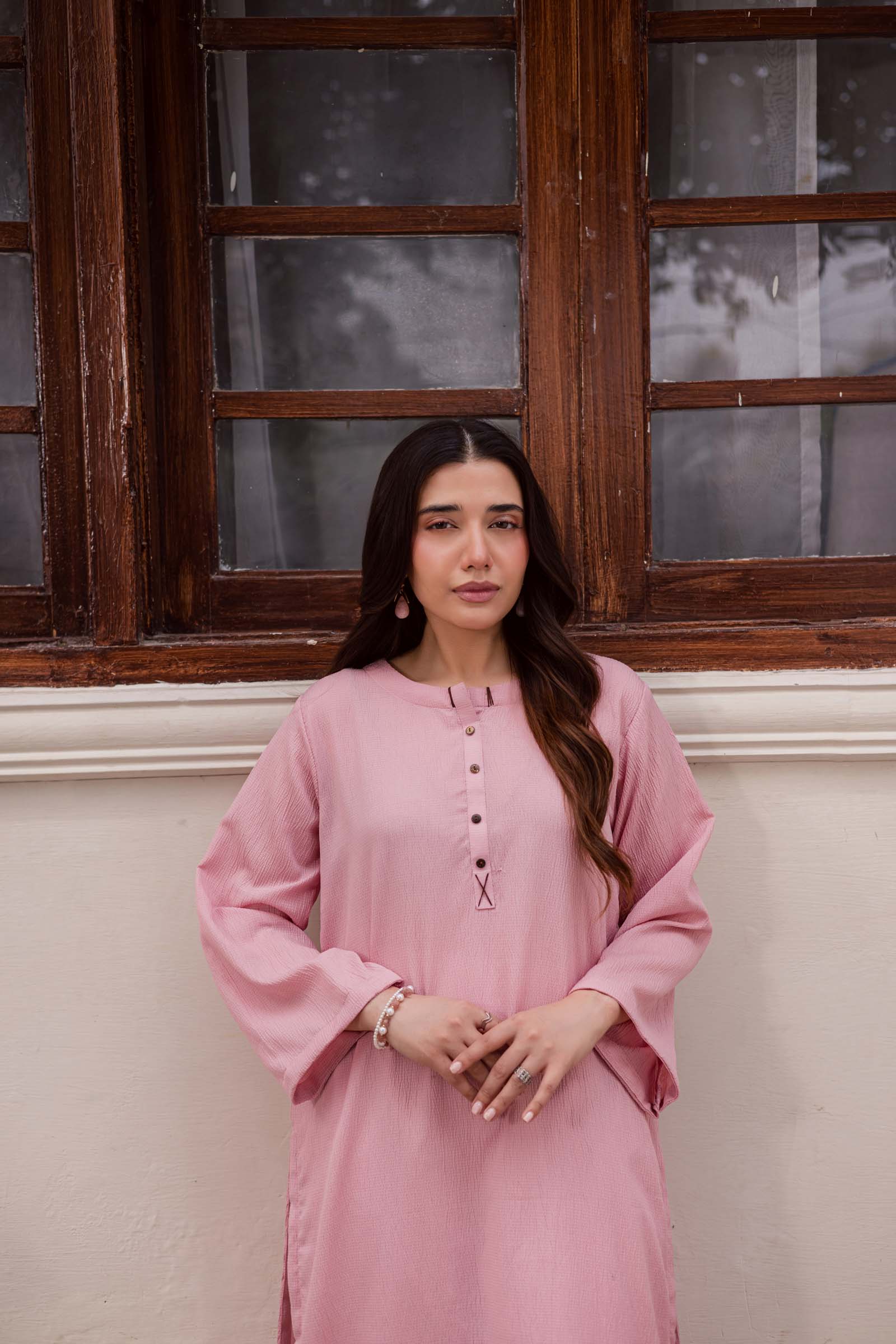 1PC Textured Kurta-Powder Pink