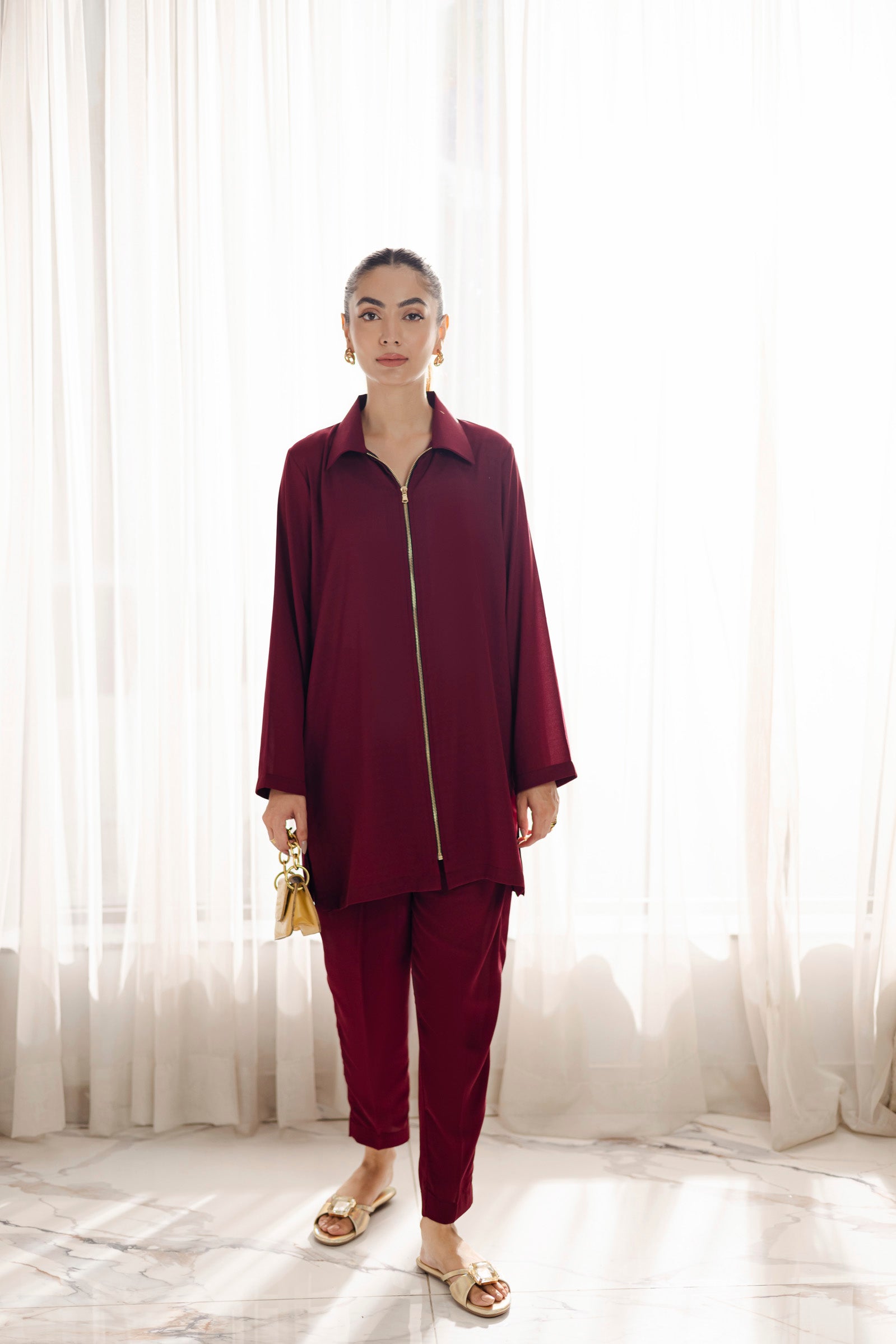 Solid 2PC Dress - SP-08- Wine