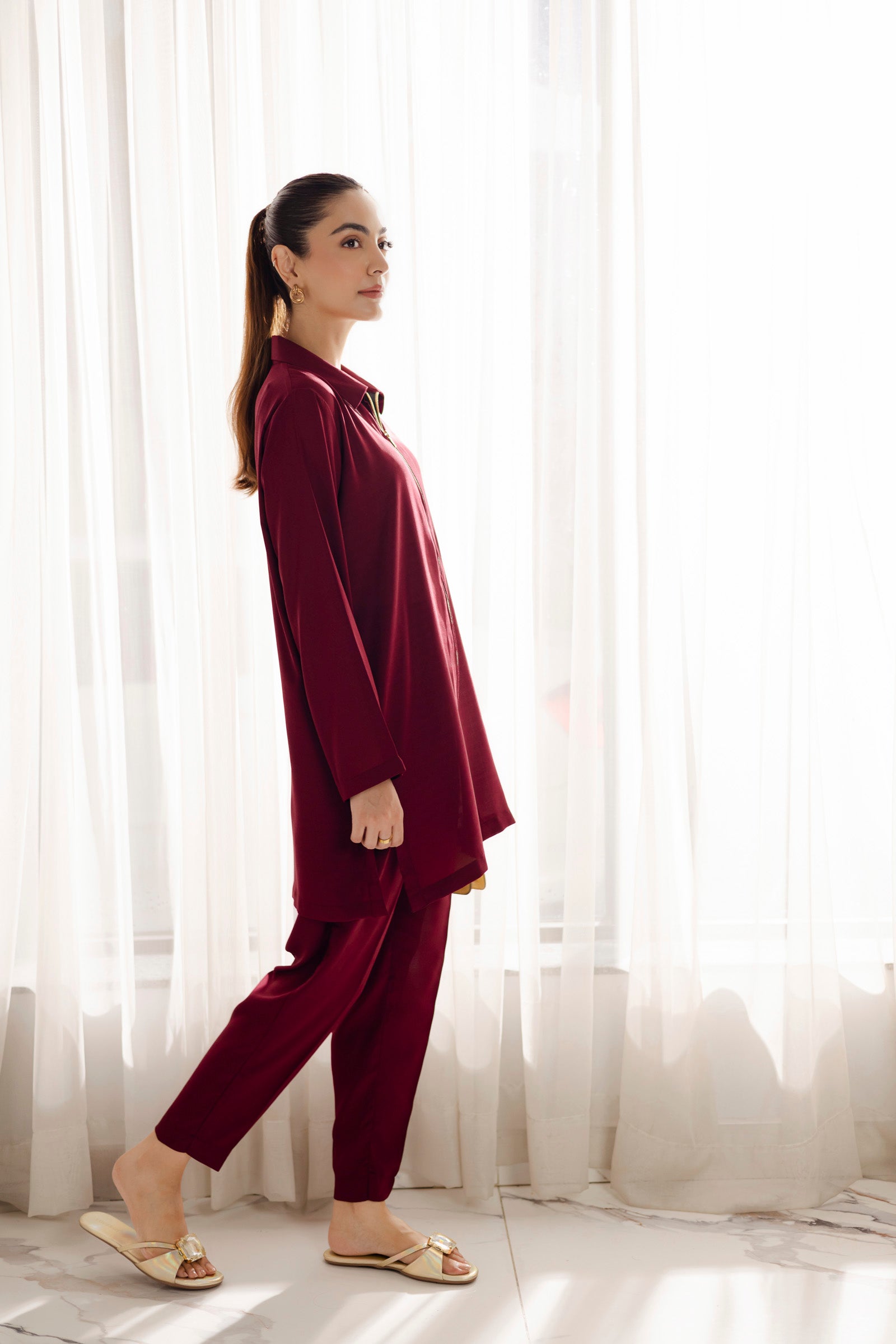 Solid 2PC Dress - SP-08- Wine