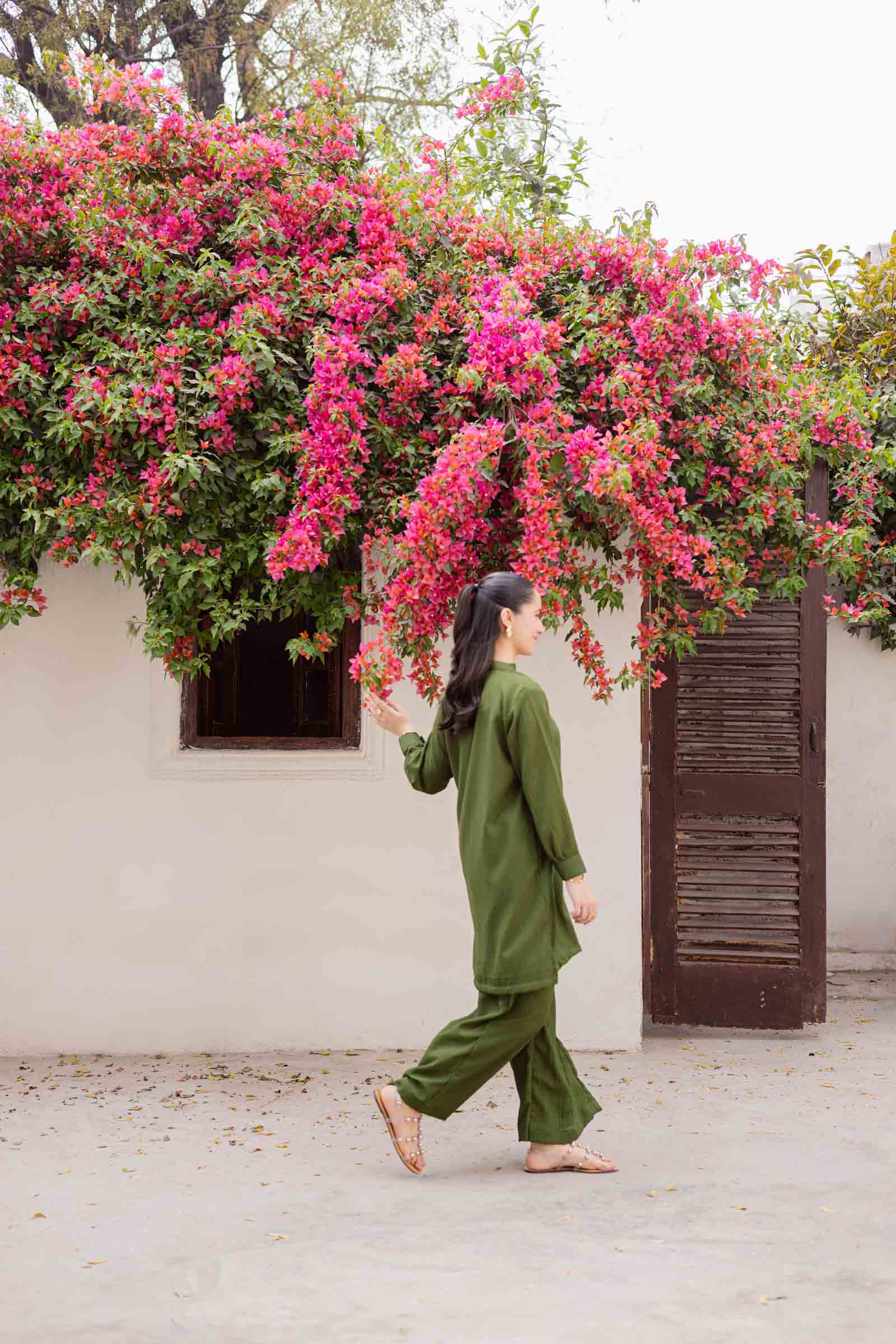 2PC Textured Dress-SP-Olive Green