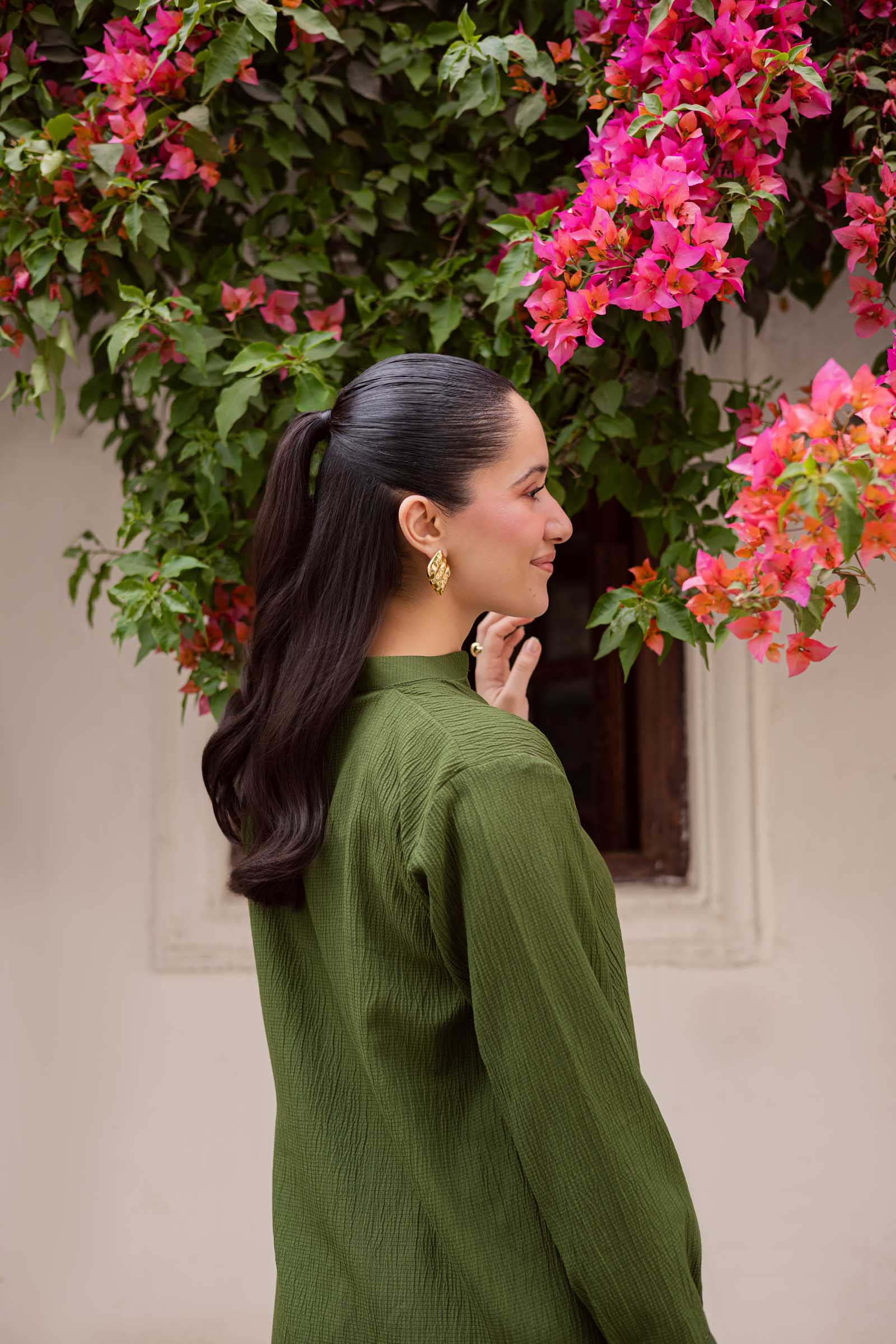 2PC Textured Dress-SP-Olive Green