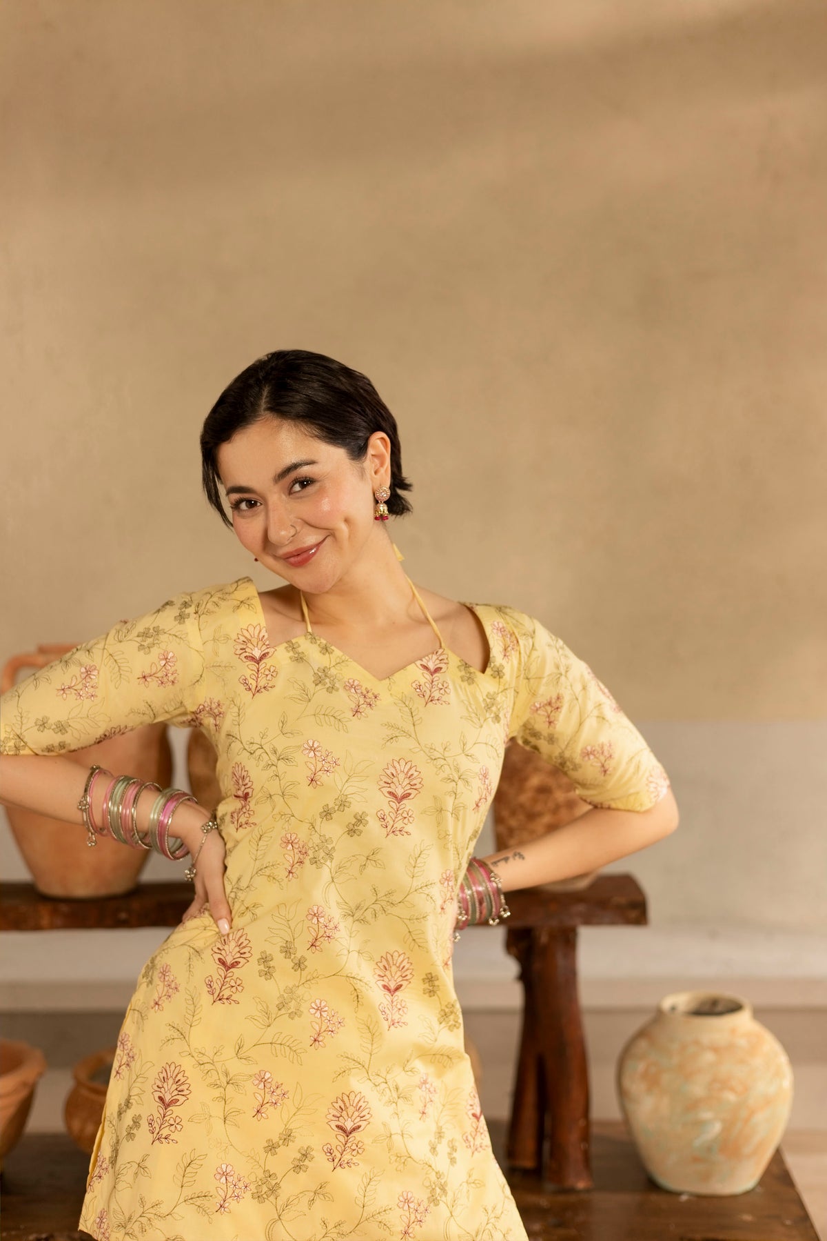 2PC Cambric Embroidered Dress - HM05